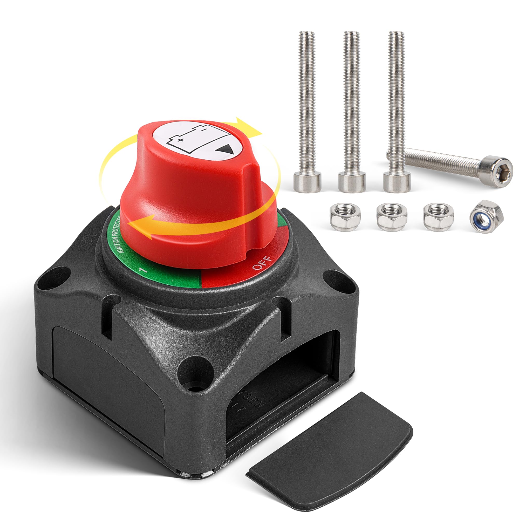 RED WOLF 1-2-Both-Off Battery Switch DC 12V-48V 200A, Heavy Duty Marine Battery Power Cut Master Switch Disconnect Isolator Ignition Protected for Automotive RV Marine Battery Kill w/M8 Stud