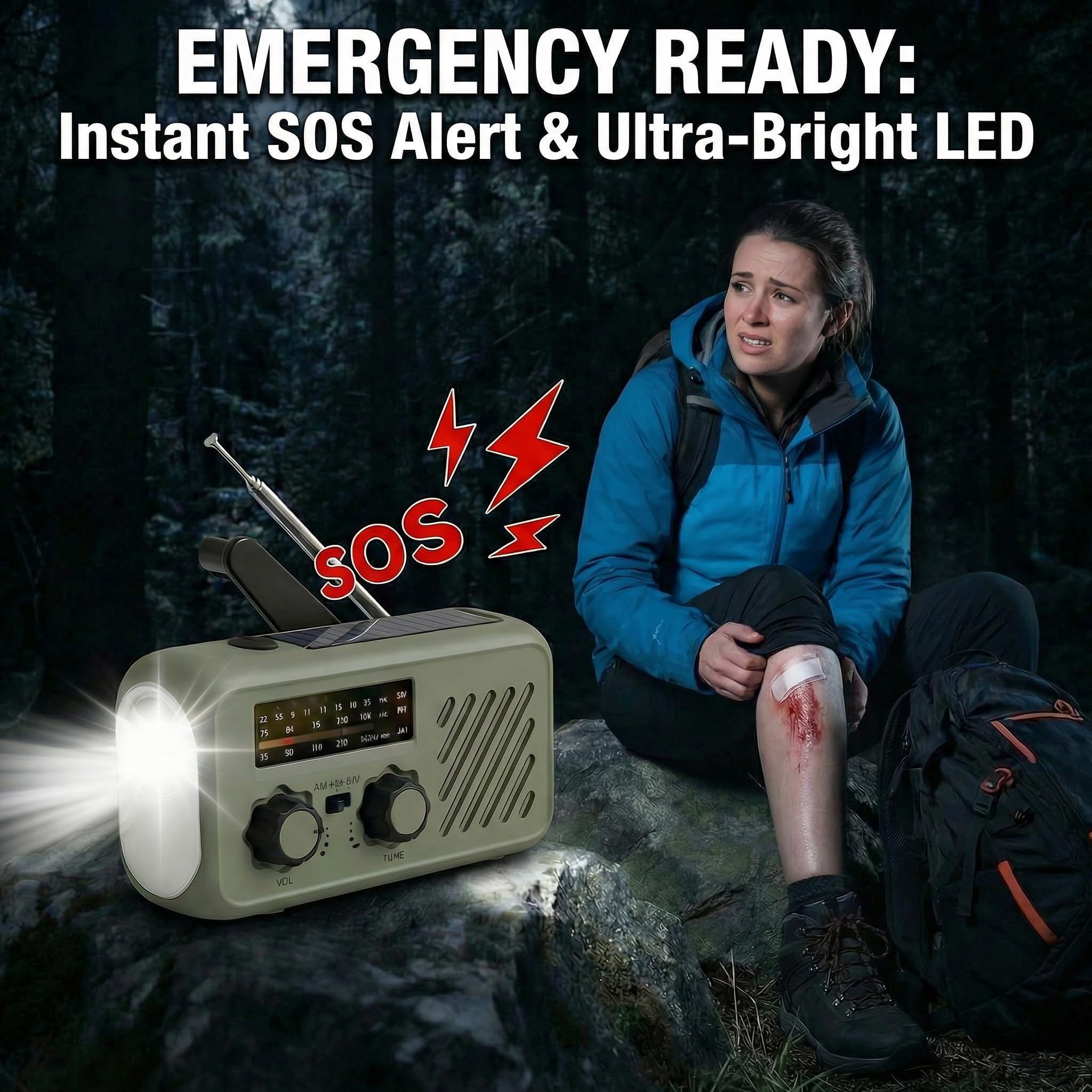 Notfall Radio Kurbelradio mit Kopfhöreranschluss, Wechselbarem Akku & 2000mAh Powerbank, Solar Radio AM/FM mit LED Licht & SOS Alarm für Stromausfall Camping Auto