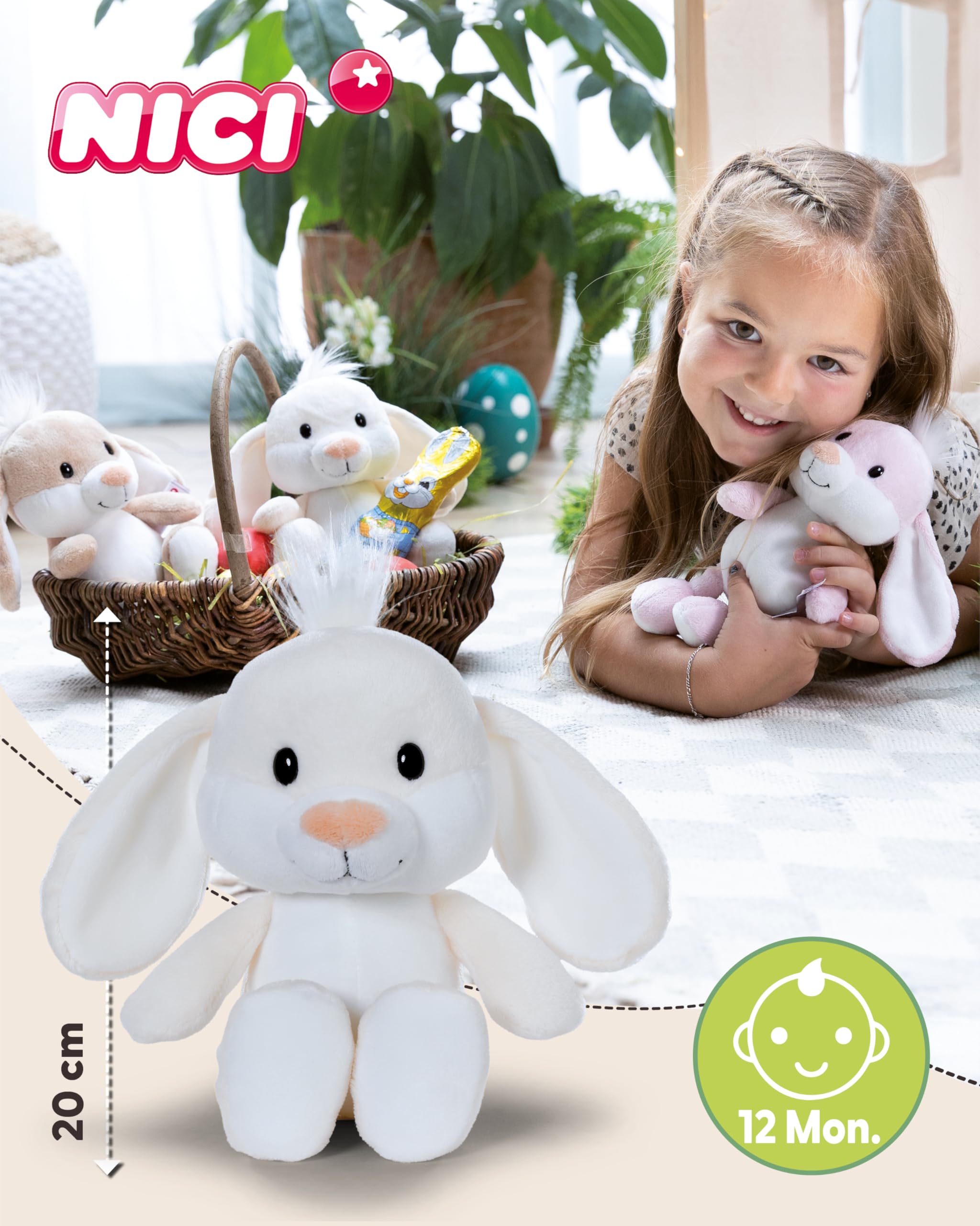 NICI Peluche Conejo, 20 cm, Beige, Animal de Peluche Suave para abrazar y Jugar, para niños y Adultos - 62675 — view 3