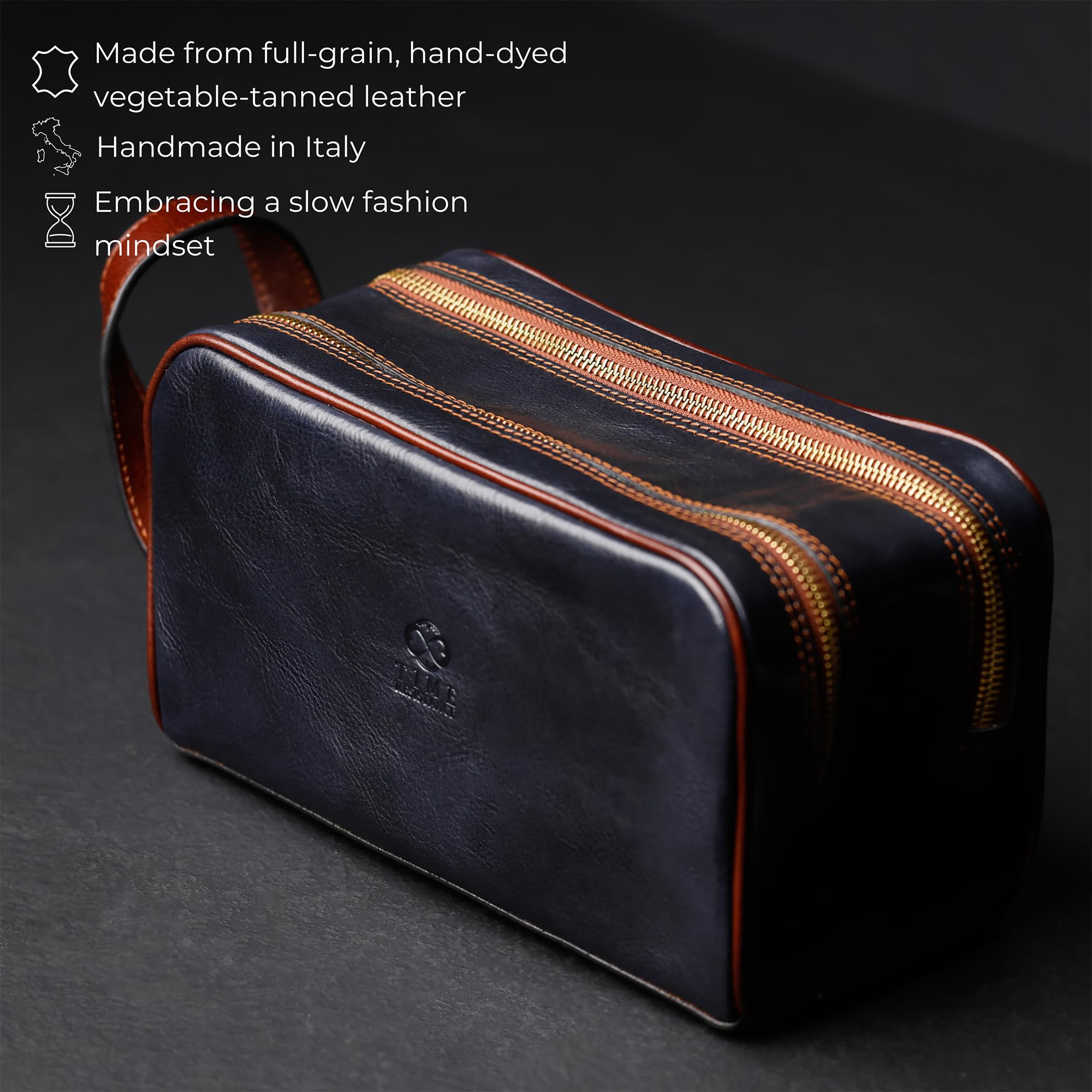 Beauty Case Uomo Pelle Realizzato in Italia da Esperti Artigiani – Beauty da Viaggio con 2 Scomparti, Tasche Interne ed Esterne – Borsa da Toilette da Viaggio – Time Resistance