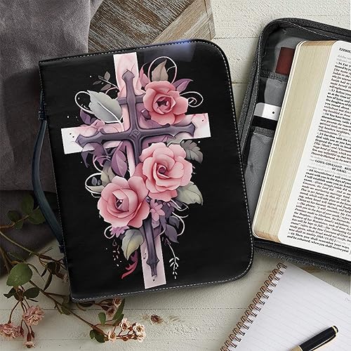 Miniatura 3 de Bengbobar Faith Cross - Funda para la Biblia para hombres y mujeres, funda de Biblia de flores con asa, de piel sintética, impermeable, con asa y
