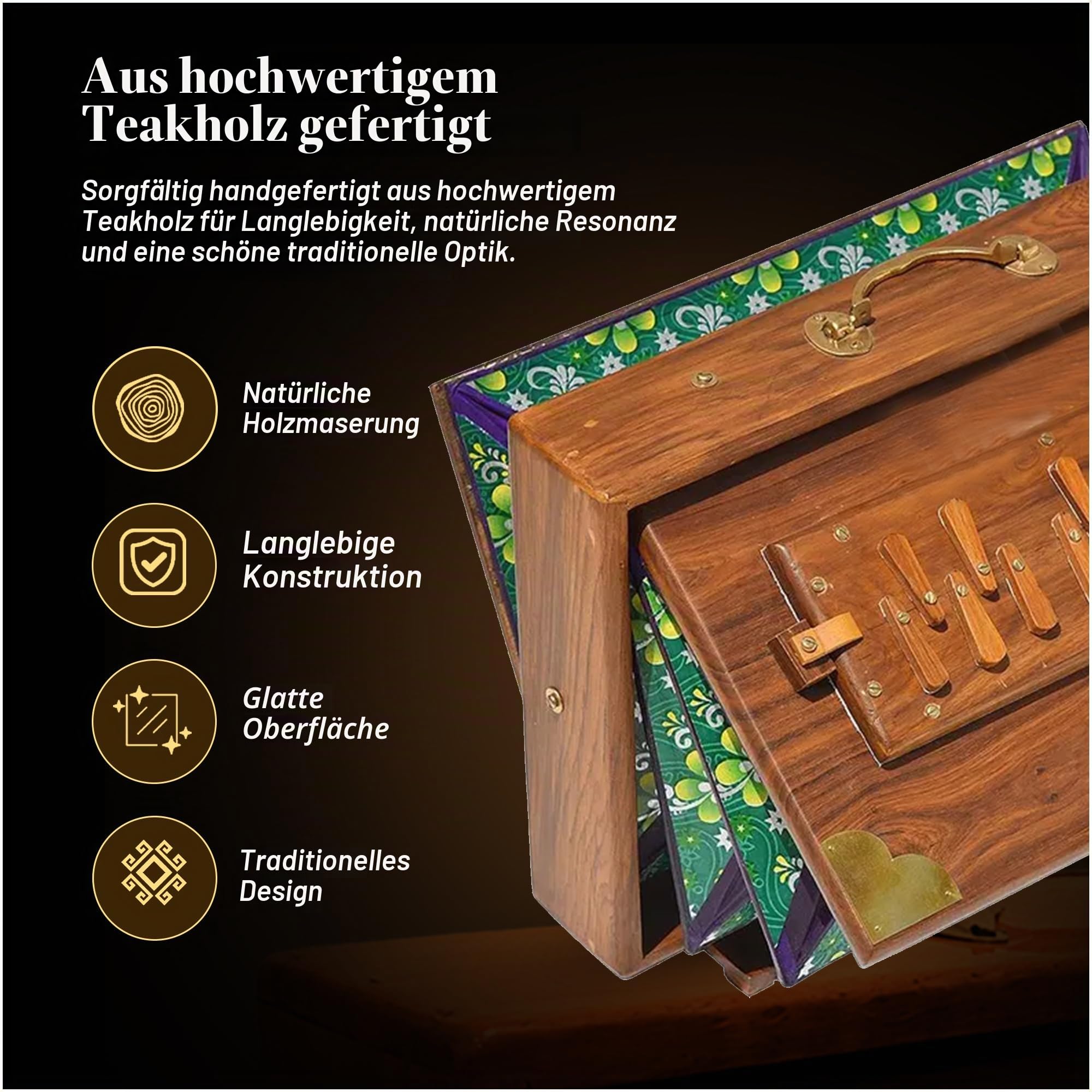 Shruti Box mit 13 Tönen, gestimmt, 432 Hertz gepolsterte Tragetasche, aus Teakholz