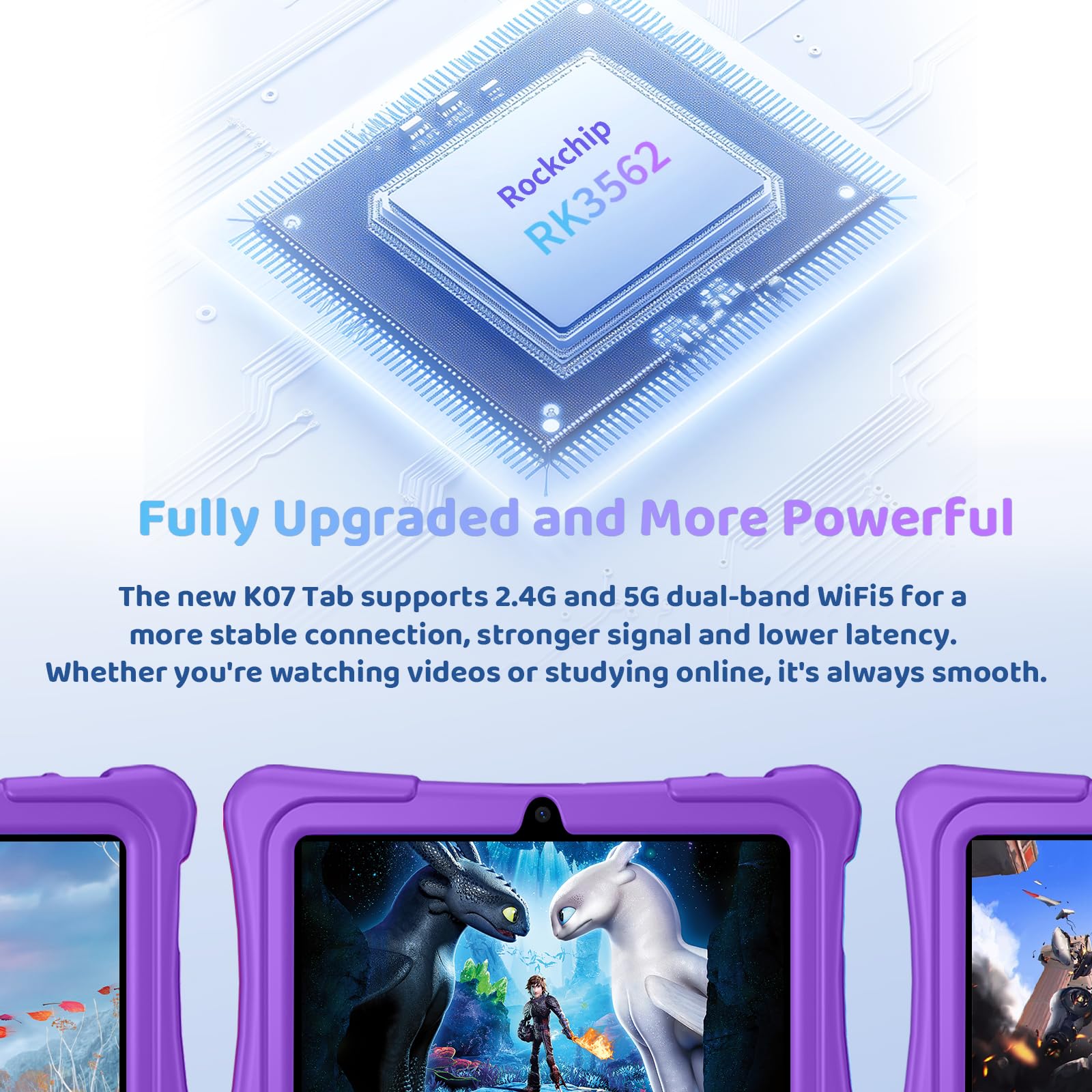 Kids Tablet, 7 inch Android 15 Tablet for Kids, 8GB+32GB 1TB Expand, Quad-Core Toddler Tablets with Shockproof Case, BT5.0, WiFi 5, Parental Control, Games, Dual Camera (Purple)