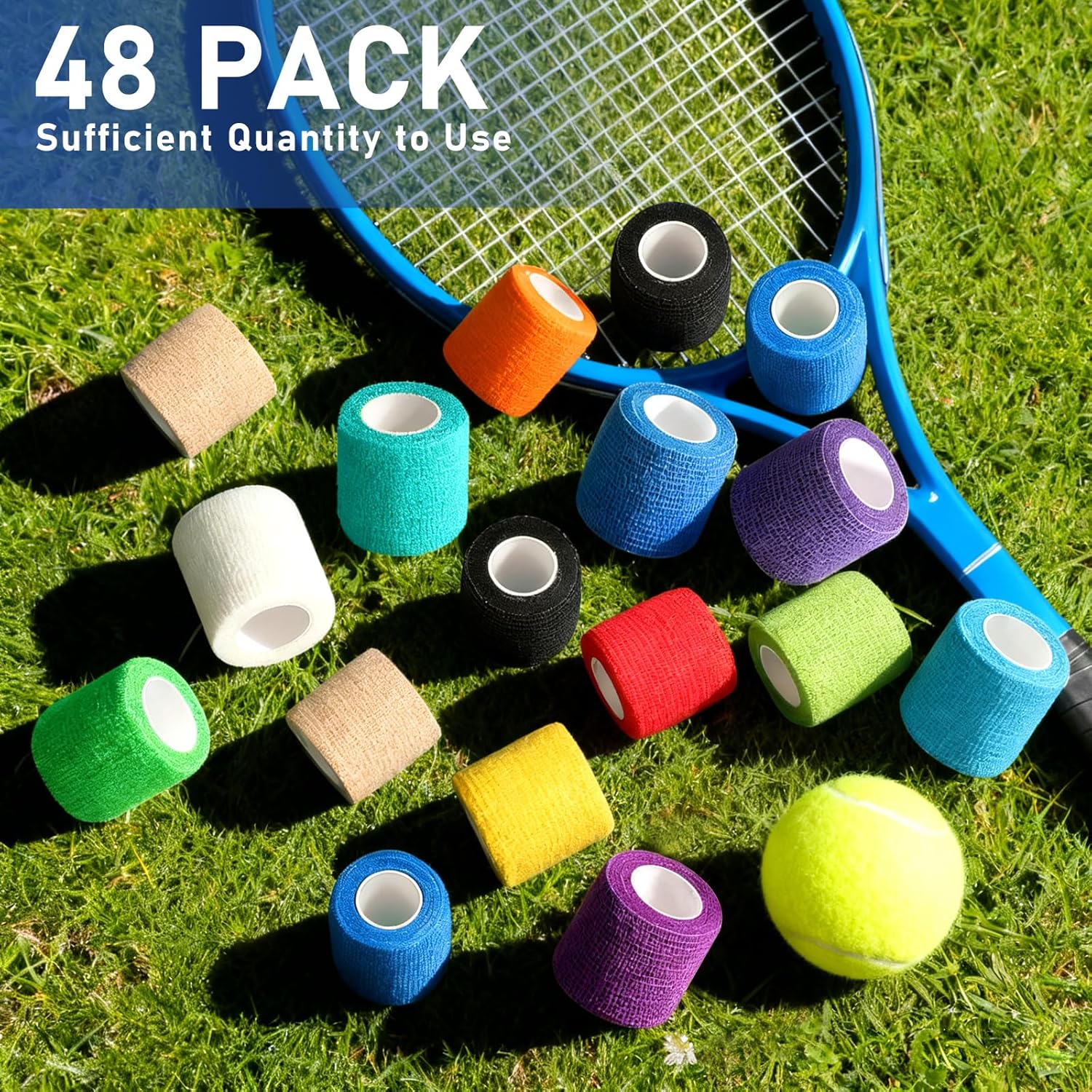 48 Rolls self Adhesive Bandage wrap 2 inch, cohesive Bandage wrap, Sports Tape, Vet wrap, Elastic Tape, First aid wrap