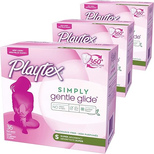 Playtex Simply Gentle Glide - Tampones sin perfume con súper absorción, 36 unidades (paquete de 3)