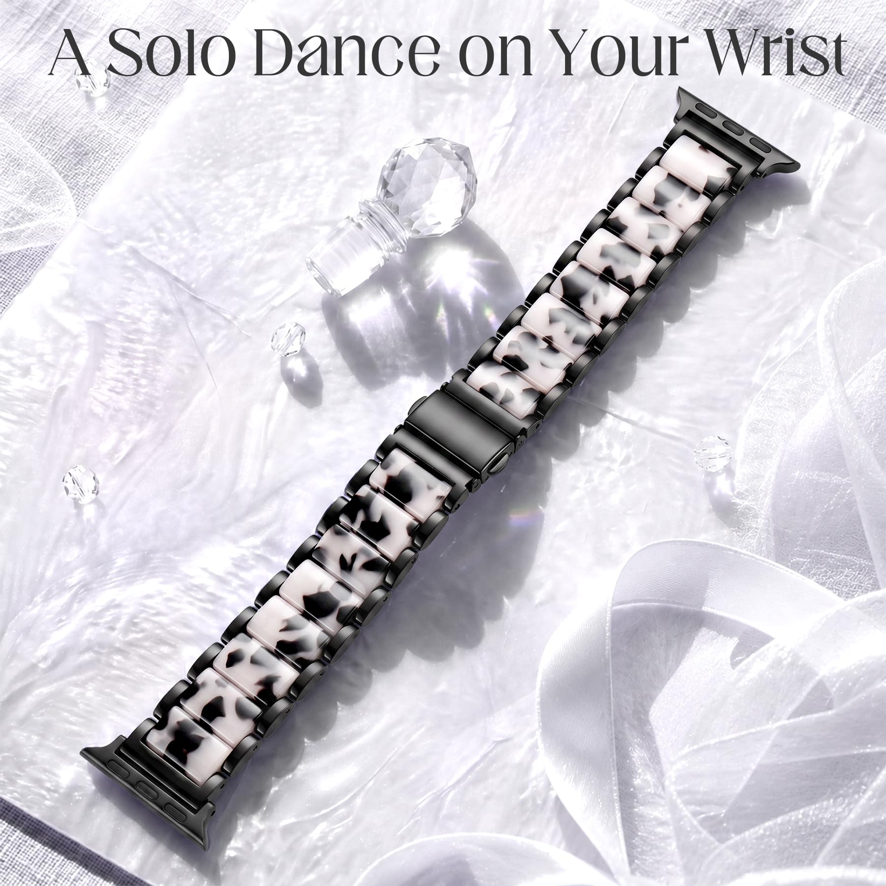 Newlibery Bracelet en résine et métal pour Apple Watch pour femme