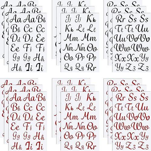 Letras de hierro de 18 hojas para planchar con letras cursivas de transferencia de calor para camisetas ropa medias impresión artesanal negro rojo