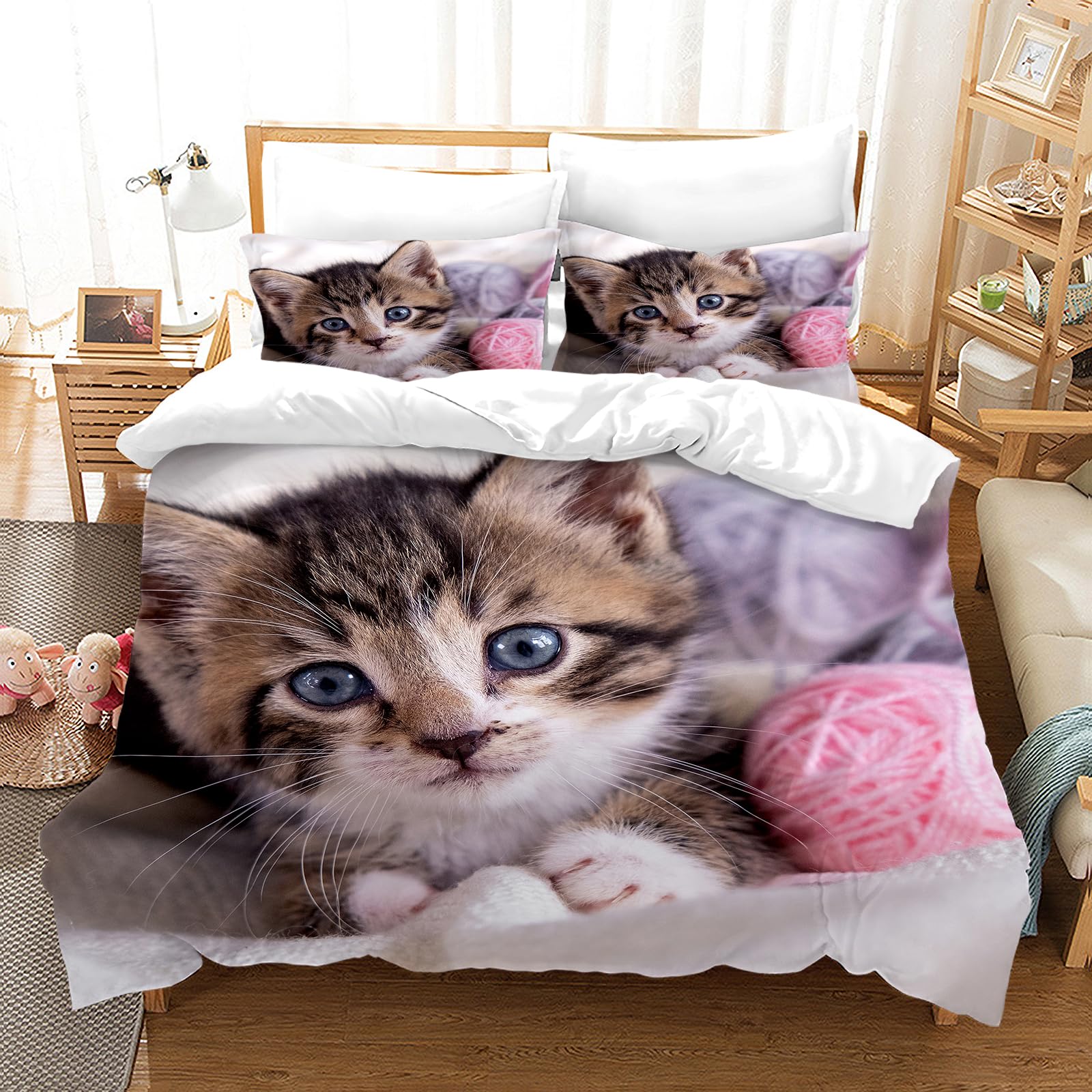 Housse de couette chat et sa taie d'oreiller pour créer un cocon cocooning à la maison