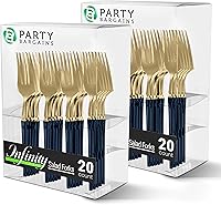 Vista 97 de Party Bargains Disposable Plastic Black Gold Cutlery Set, Infinity Modern Design Utensils, 40 Pack: 16 Forks, 8 Knives, 16 Spoons