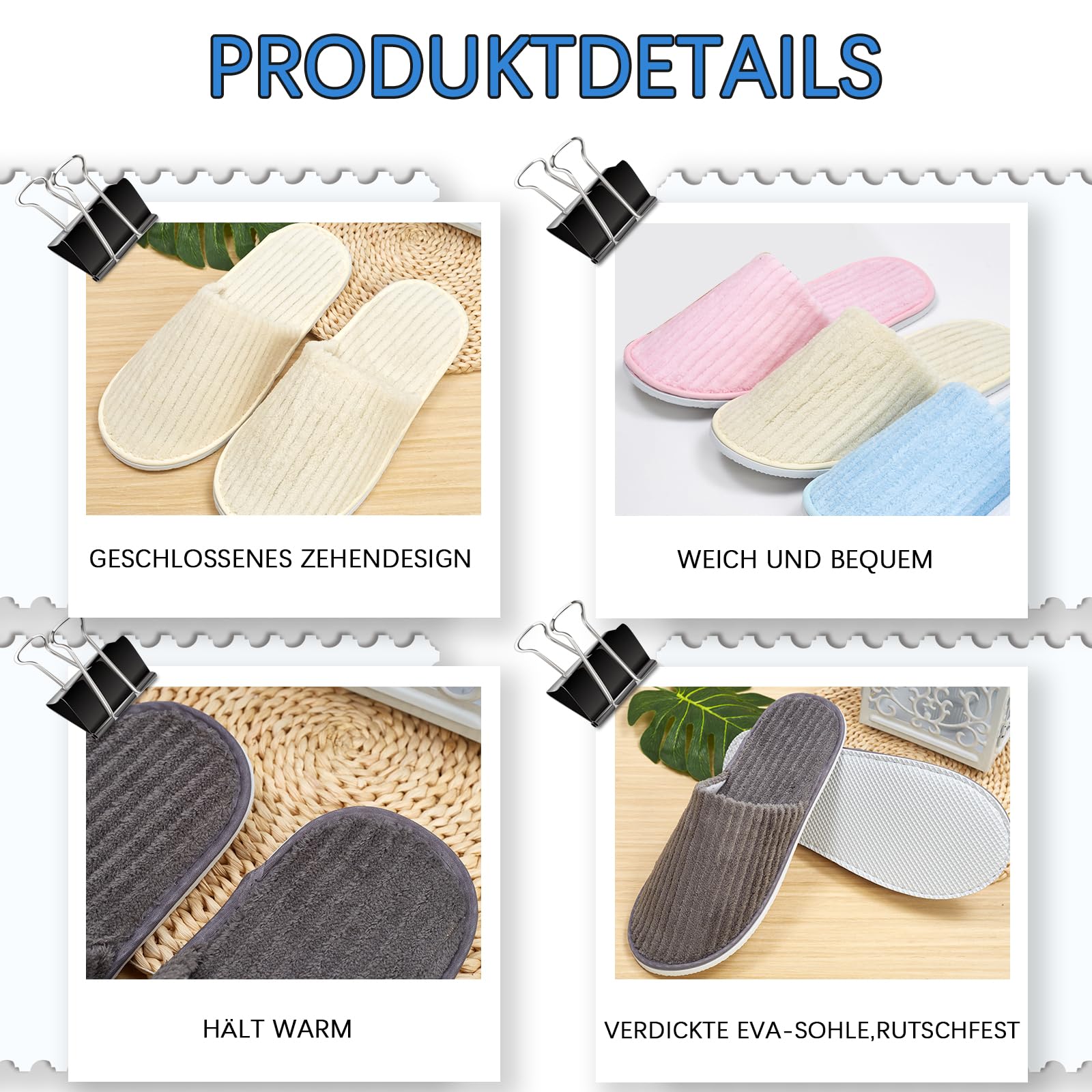 10 Paar Hotelslipper aus Korallenvlies, 5 Farben, für Damen und Herren | Weich, leicht und mit strukturierter Sohle – wiederverwendbare Gästehausschuhe für Hotel, Spa, Reise und Zuhause