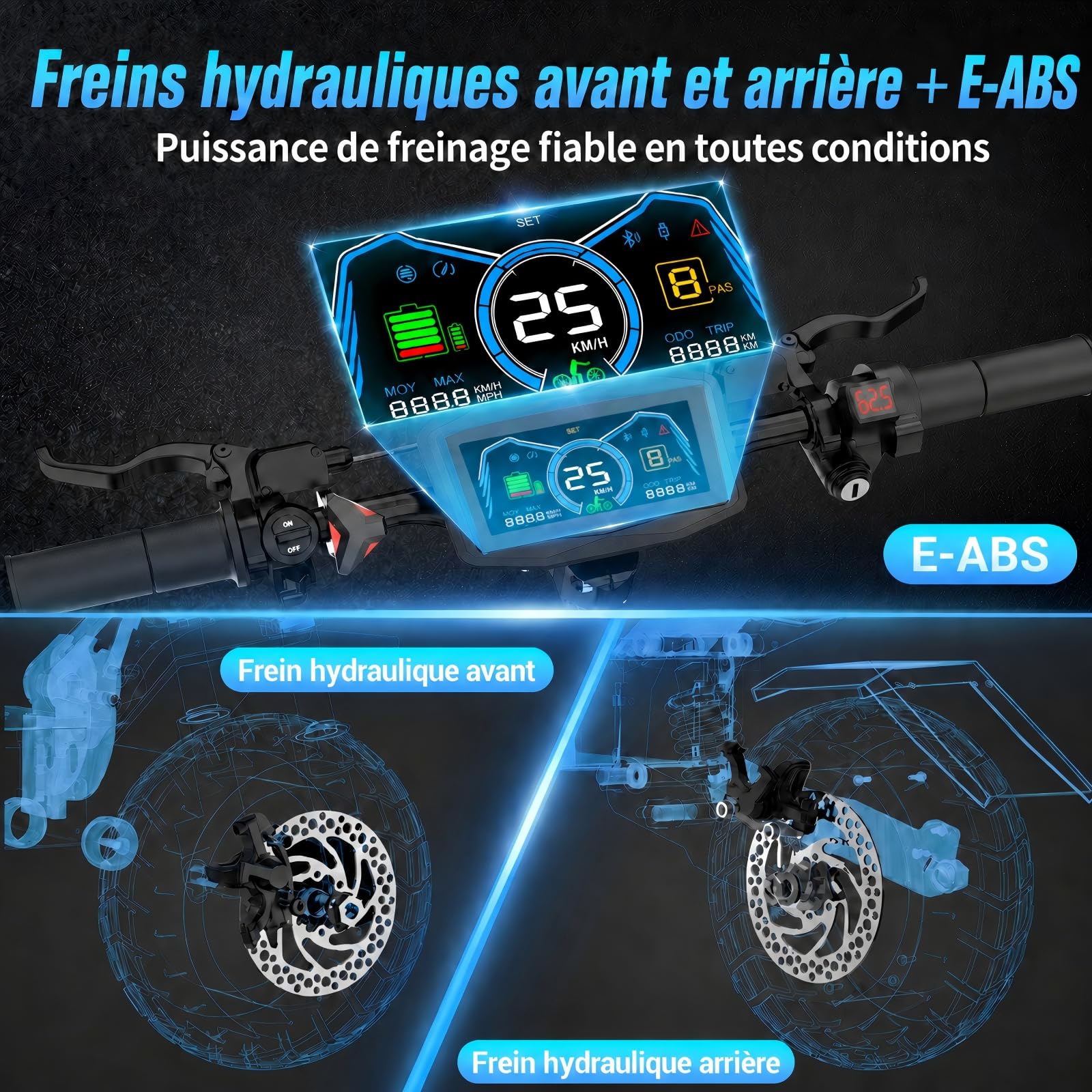 Trottinette Électrique Tout Terrain, Scooter Électrique Adulte, Double Moteur, Batterie 60V 27Ah, Autonomie 120 km, Pneus Tubeless 11 Pouces, Freins Hydrauliques, NFC, Charge Max 150 kg