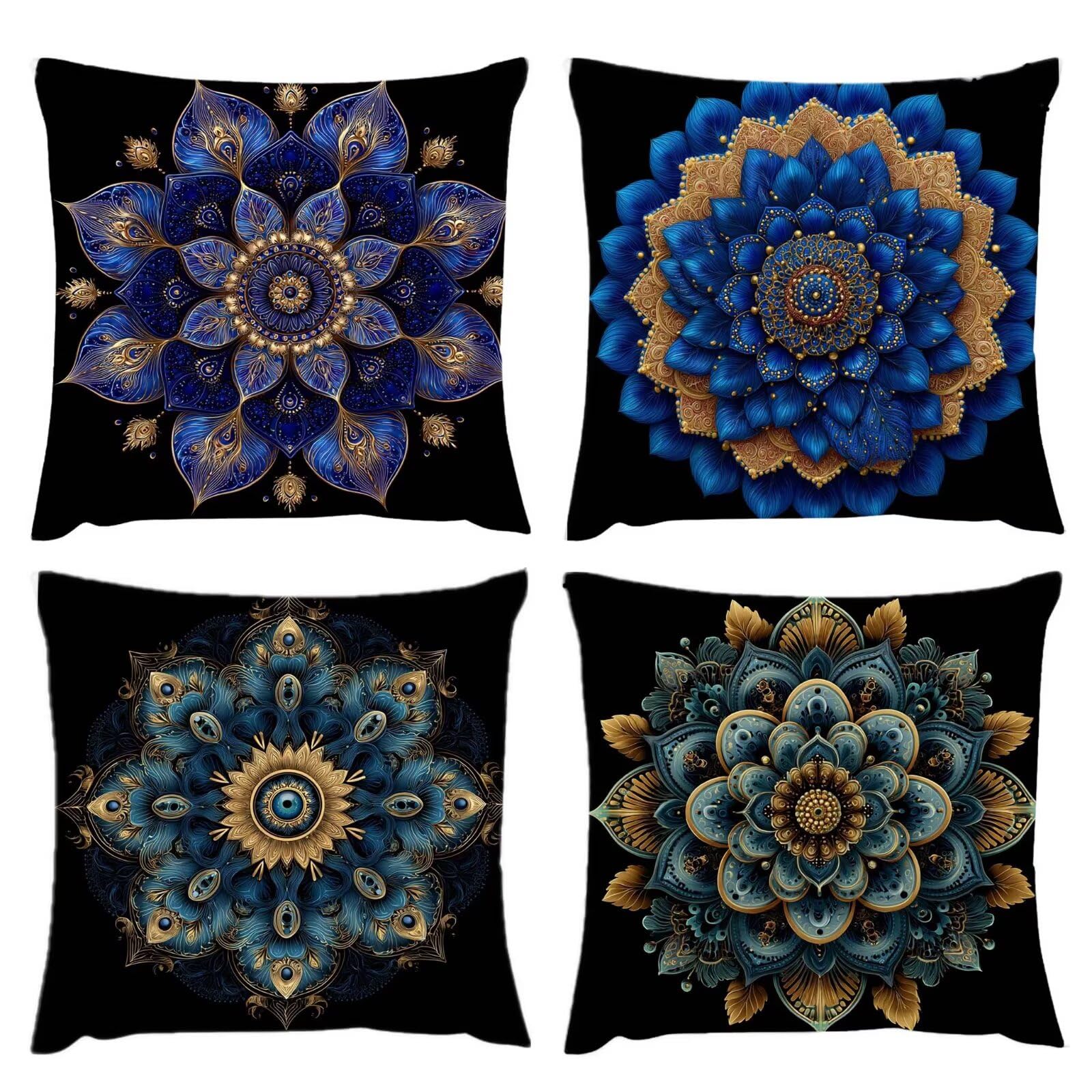 Outdoor Kissen Wasserdicht Navy Tiefblaue Mandala, Kissenbezug 60x60 (4er Set Kissenbezüge), Dekor Kissenbezüge Weich Dekokissen Modern Verstecktem Reißverschluss Samt Kissenhülle Für Wohnzimmer s-69