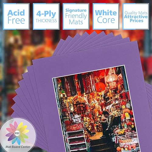 Miniatura 3 de Mat Board Center, paquete de 10, 11 x 14 para alfombrillas de color violeta africano de 8 x 10 pulgadas, sin ácidos, grosor de 4 capas, núcleo