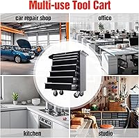 Vista 6 de Carro de herramientas de acero con ruedas y cajones de almacenamiento de 7 cajones (TZ37-BK)