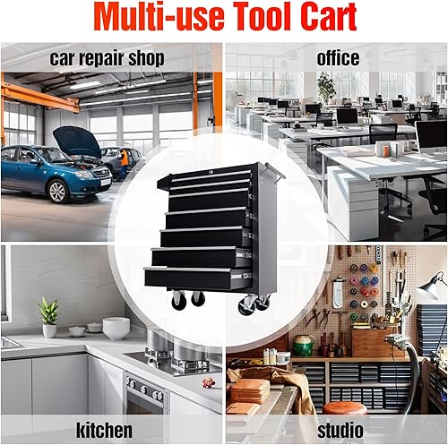 Miniatura 6 de Carro de herramientas de acero con ruedas y cajones de almacenamiento de 7 cajones (TZ37-BK)