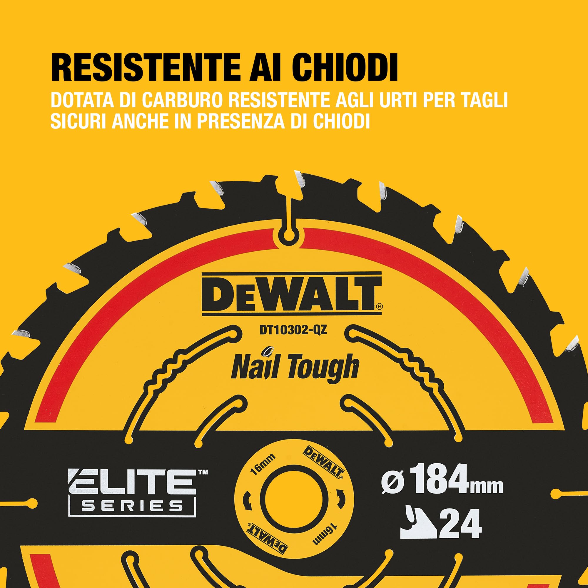 DEWALT Lama circolare Elite con diametro 184mm con foro da 16mm e 24 denti, DT10302-QZ