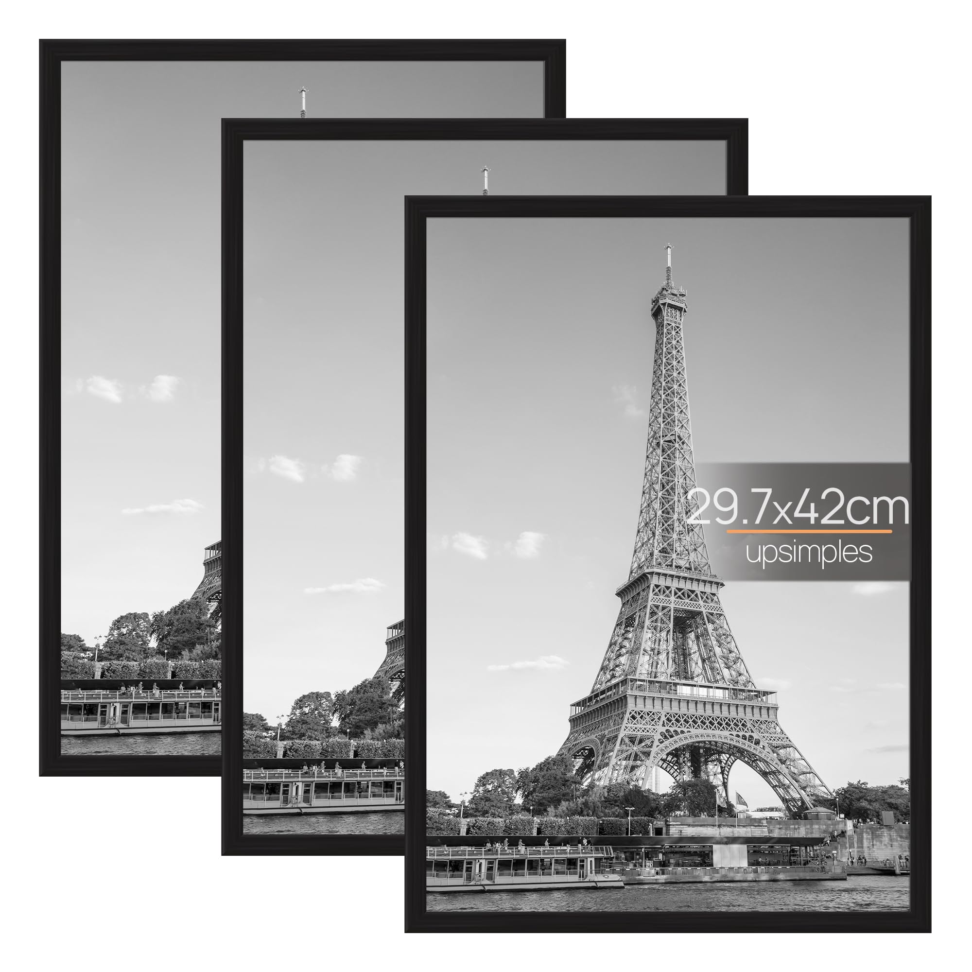 upsimples 3 Pack A3 Picture Frame, A3 Picture Frame Black for Photo Gallery - Slide-In Strips, Horizontal or Vertical Wall Mounting