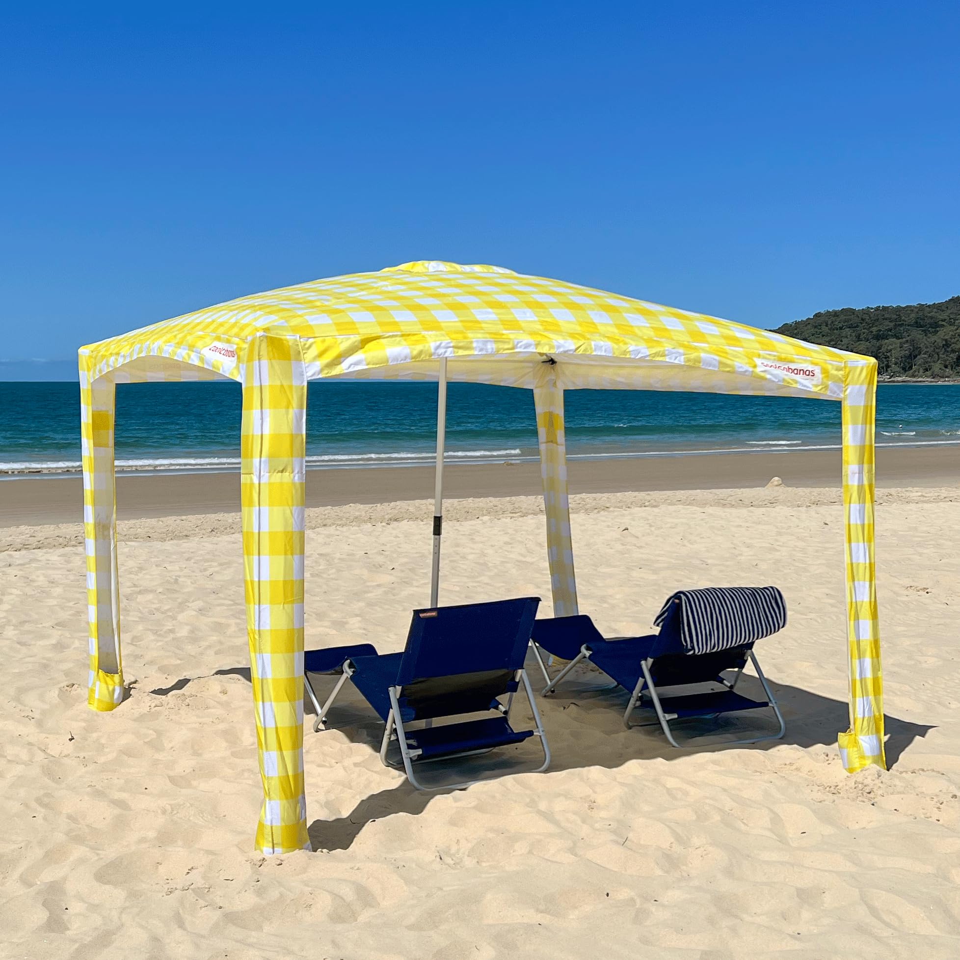 CoolCabanasThe World's Best Beach Shelter |Medium 6’6” x 6’6”| UPF 50+ | Beach Shade for The Whole Family | Strong in The Wind (Yellow Gingham, 43ft2-6’6” x 6’6”)