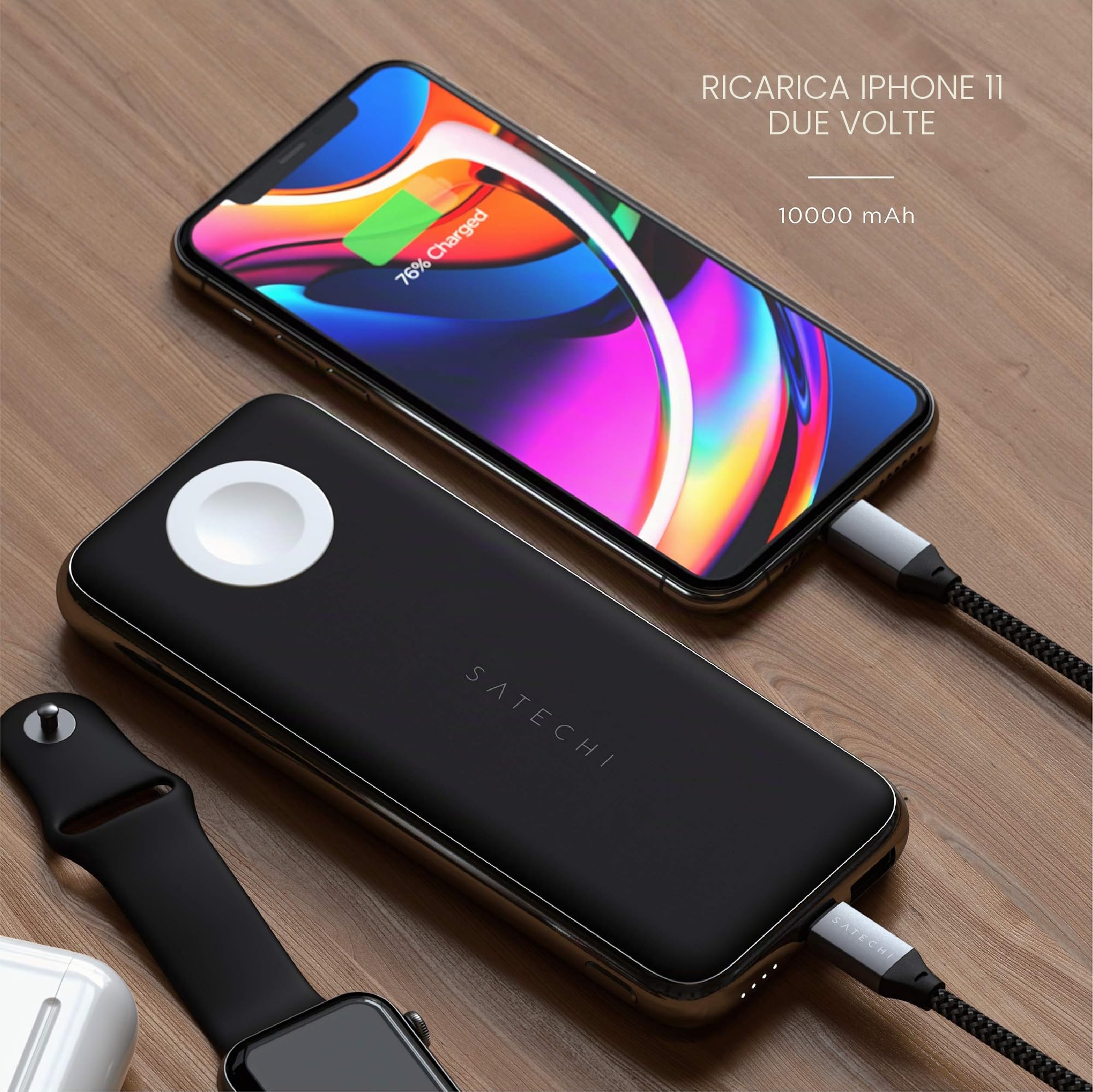 SATECHI Power Bank Wireless Quatro 10000mAh | Ricarica Serie iPhone 17-12, Apple Watch e AirPods, tutto in un'unica batteria portatile