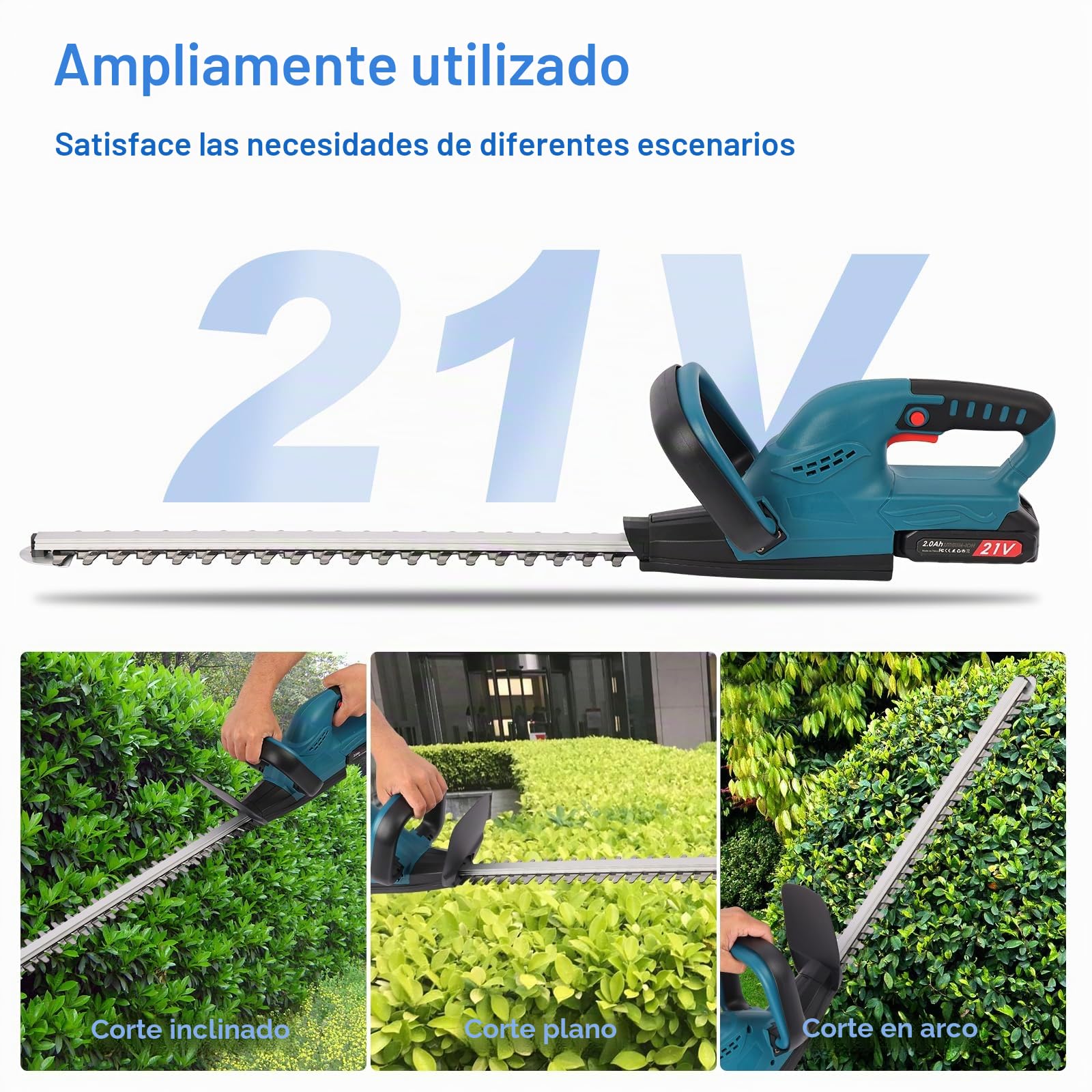 Cortasetos Bateria,Corta Setos Jardin Electrico con 2x2000 mAh Batería,Motor sin Escobillas, Longitud de Cuchilla de 48 cm, Velocidad de 3000 RPM, Apto para Desherbar, Podar Arboles y Arbustos
