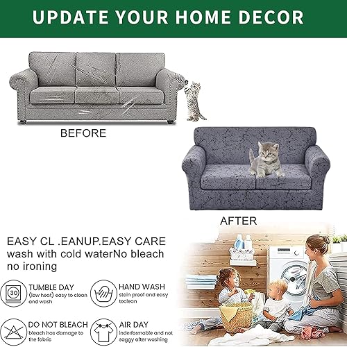 Miniatura 7 de GOSTADY Funda elástica para sofá de 3 piezas, funda de sofá de jacquard, lavable, funda de sofá, funda protectora de muebles con parte inferior