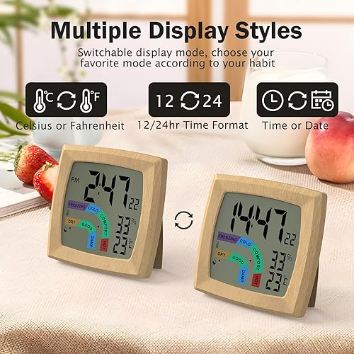 Miniatura 3 de VOILEIPAGI Reloj despertador de viaje con retroiluminación automática, despertador alimentado por batería, temperatura y humedad, segunda, fecha,