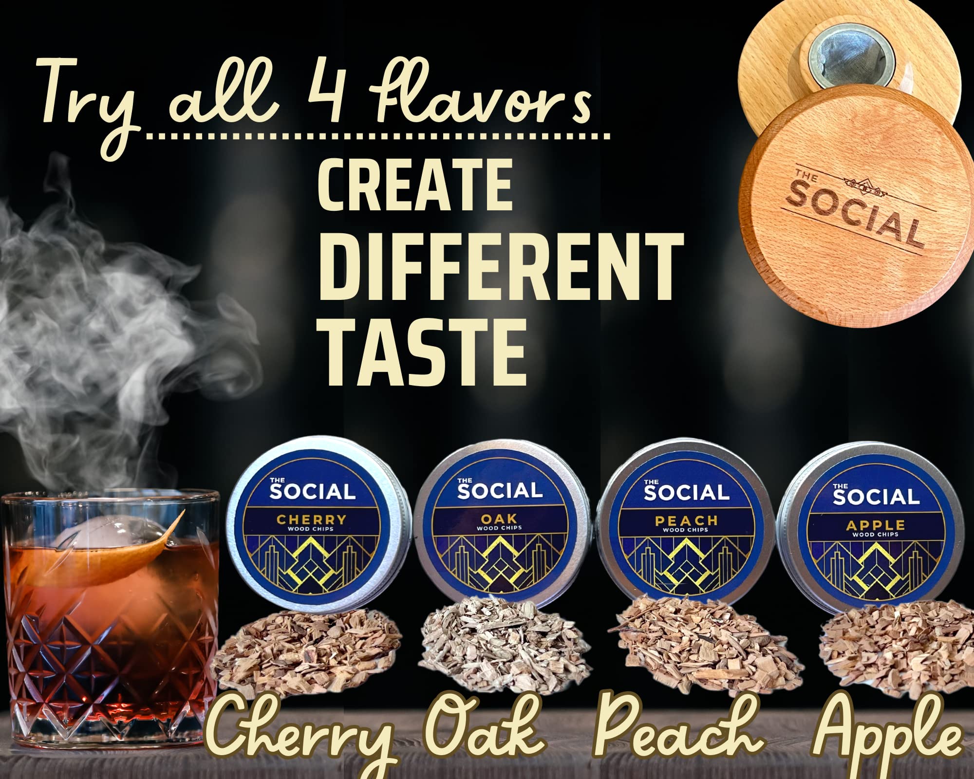 Kit de ahumador de cóctel con antorcha y virutas de madera para whisky, Bourbon, Old Fashioned, Manhattan, infunde tus cócteles y vino favoritos. Perfecto para entretener y regalar 3