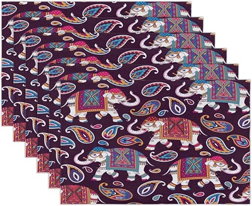 Miniatura 2 de Elefpants Paisleys Placemats Set of 6 Fabric Placemats Square Placemat for Kitchen Table Heat Resistant, Easy to Clean Table Placemats 12x18 Inch