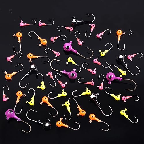 Miniatura 8 de Kit de ganchos para cabeza de plantilla de pesca, 65 piezas de señuelos de pesca de crappie Bass Walleye jig Heads para pesca redonda pintada