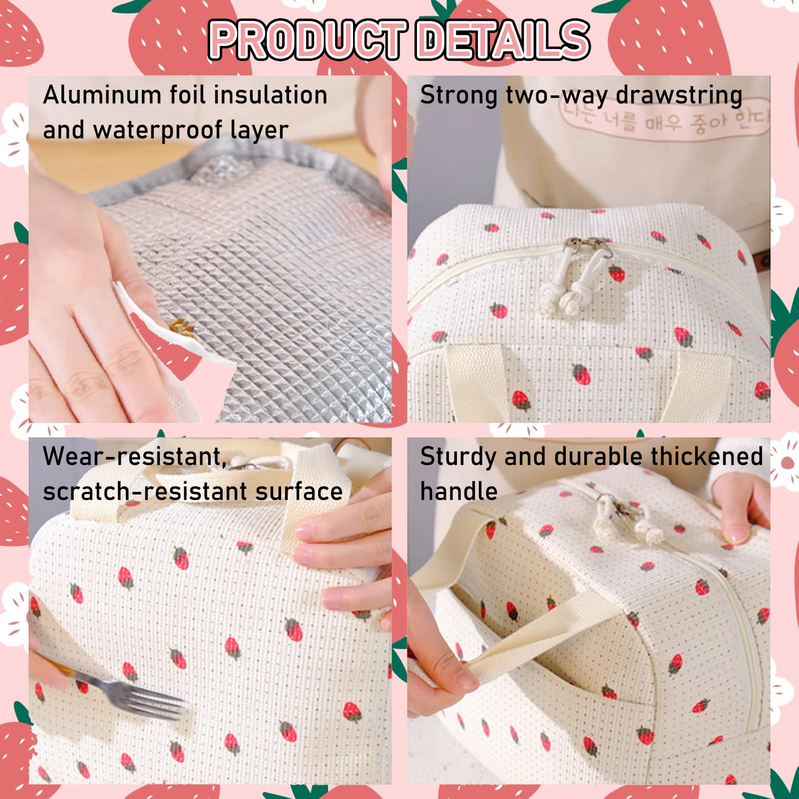 Borsa Termica Portapranzo Con Stampa Fragola - 26x18x21 Cm, Per Ufficio, Scuola E Picnic - Foto 10