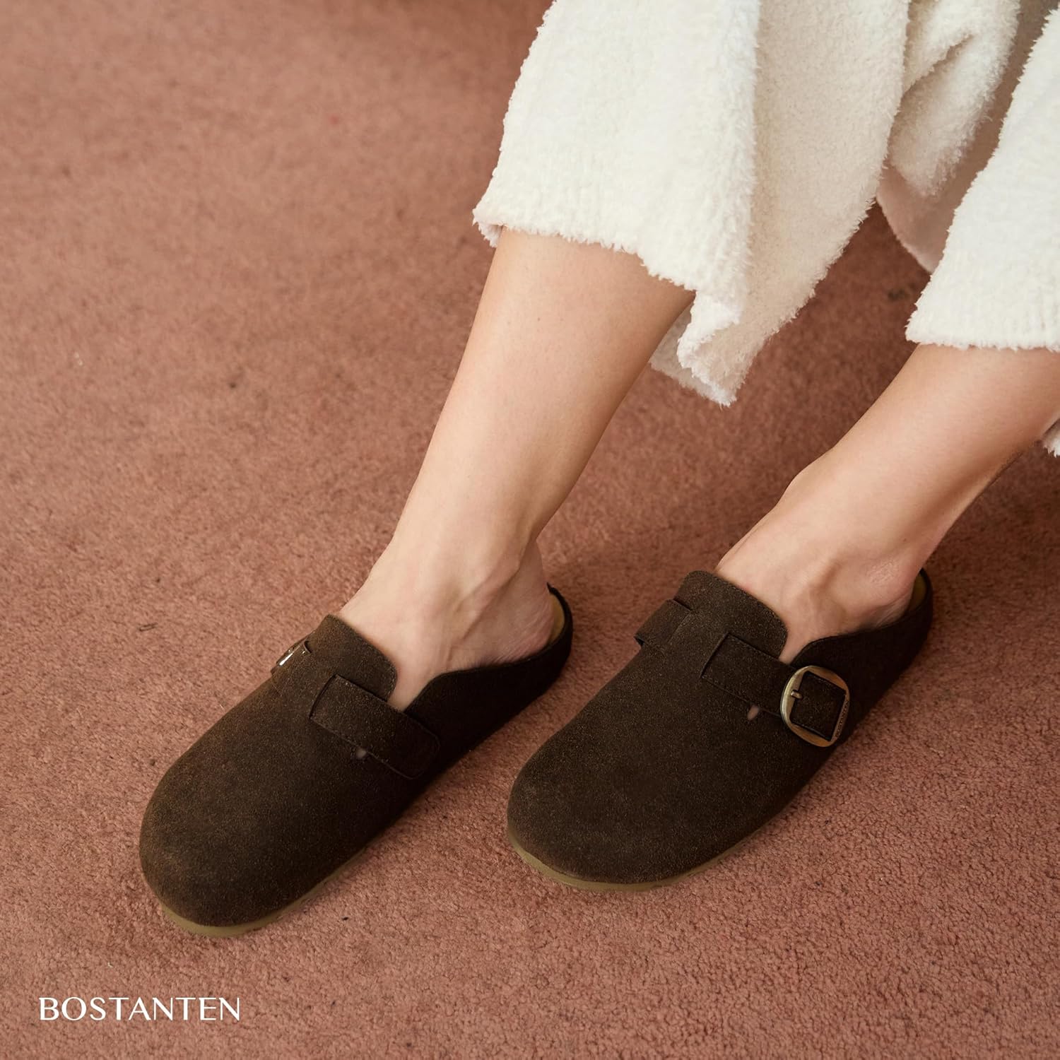 BOSTANTEN Clogs for Women Wide Width Comfortable Suede Mules with Soft Footbed and Arch Support, Cute Slip On Potato Shoes - Image 2