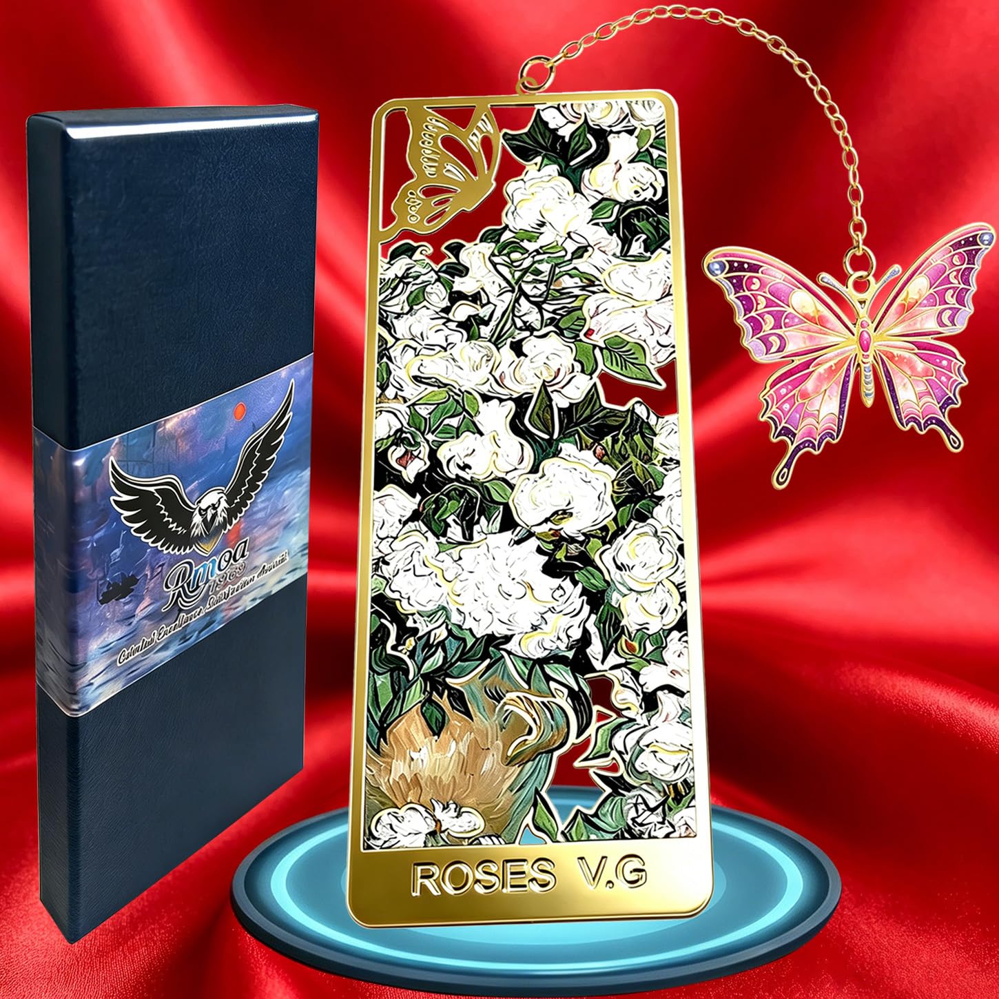 Marque-page en alliage rose avec pendentif papillon et pompon de qualité supérieure dans une boîte cadeau, marque-pages élégants en métal pour femmes, hommes, enfants, amateurs de livres