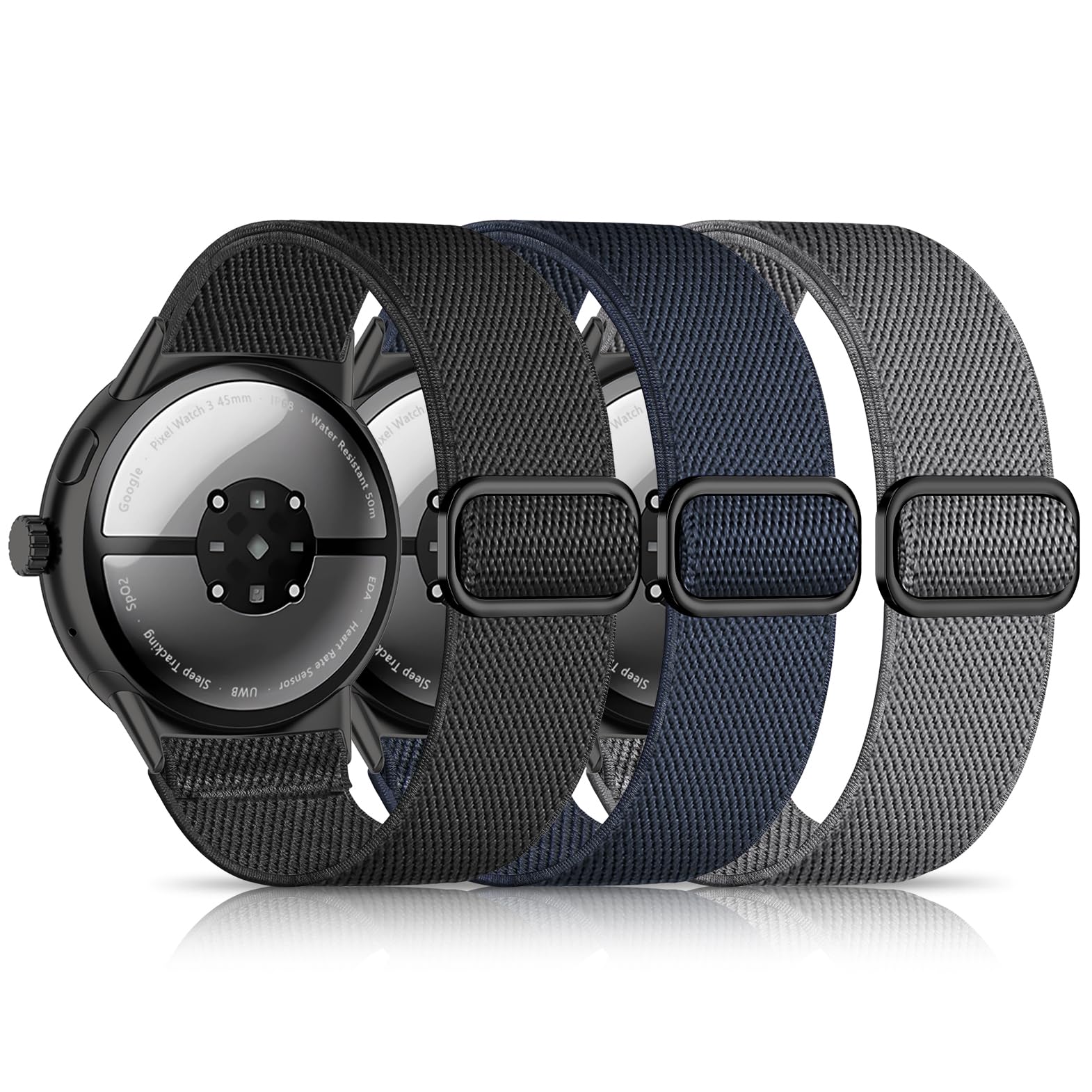 Nylon Bands Compatible with Google Pixel Watch 3 45mm Watch Band,Elastic Adjustable Straps Soft Sport Wristbands Replacement for Pixel Watch 3 45mm Men Women(3 Pack)