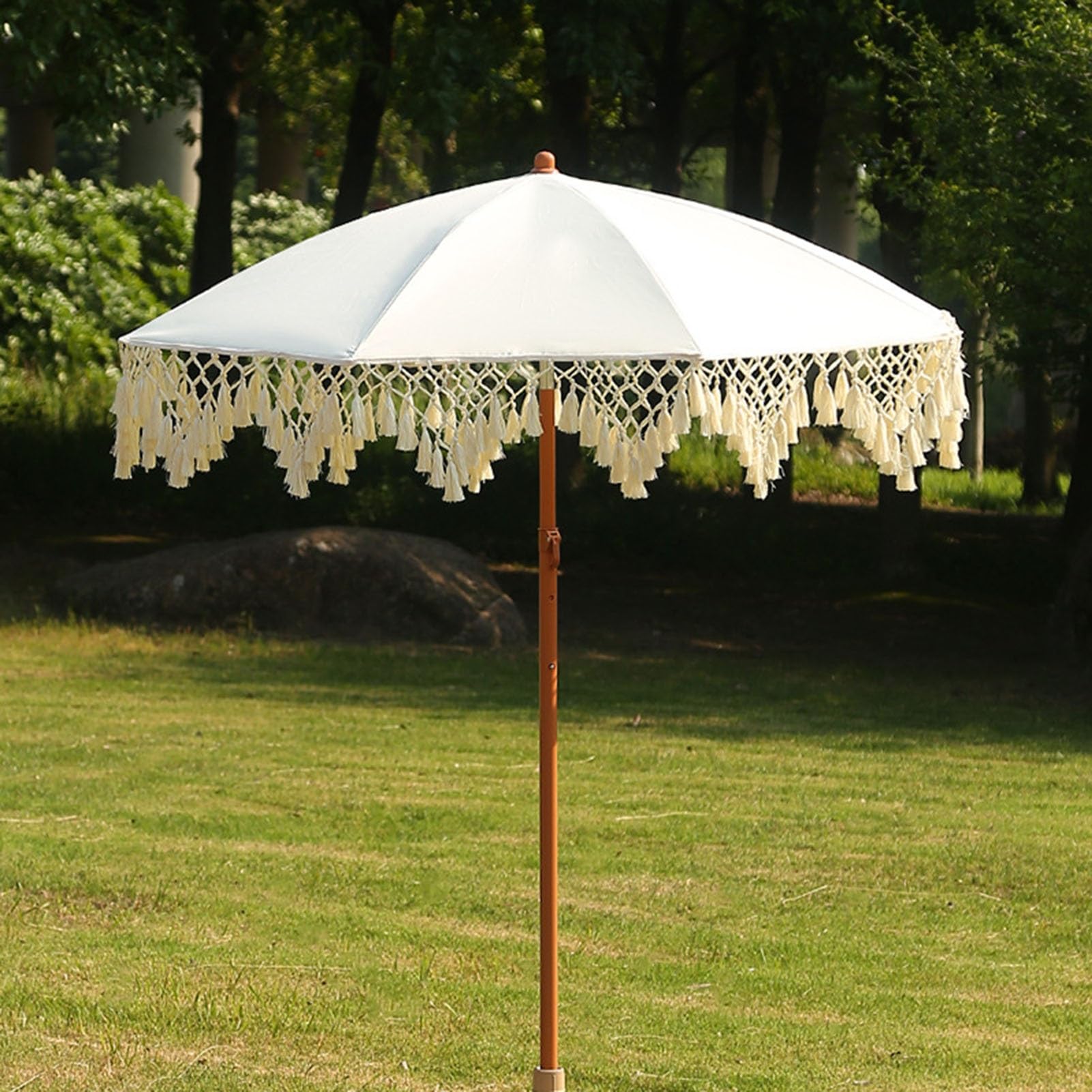6-stopowy Parasol Tarasowy Z Frędzlami, Parasole Plażowe W Stylu Boho, Parasole Ogrodowe Z Frędzlami, Z Przyciskiem Odchylania I Torbą Do Przenoszenia, UPF50+