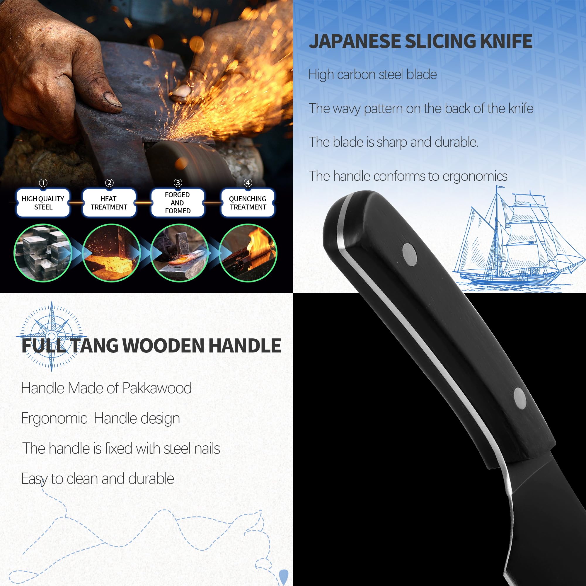 XYJ 5.5 Inch Boning With Sheath,Stainless Steel,Black Fish Fillet Kitchen Knife,Full Tang,Meat Cleaver for Meat Cutting,Carving Knife for Kitchen Outdoor Camping BBQ