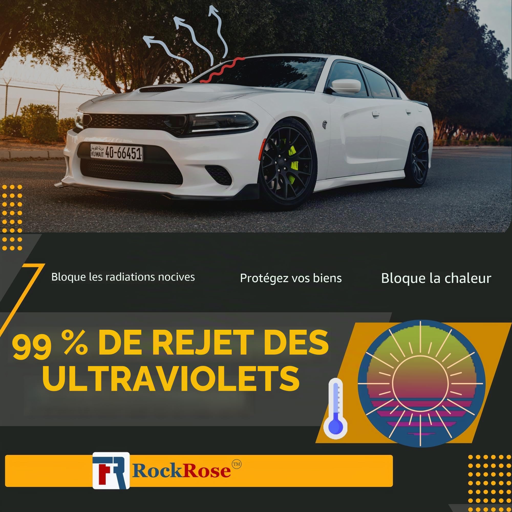 RockRose 20% Film Teinté Nano Céramique pour Vitres de Voiture 50 cm x 1,5 m - 2-PLY Film de Confidentialité et Protection Thermique, Anti-UV 99% et IR 85%, Auto-adhésif, Thermoformable - Anthracite