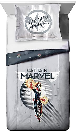 Miniatura 2 de Jay Franco Captain Marvel Cool Energy - Juego de cama individual, color gris