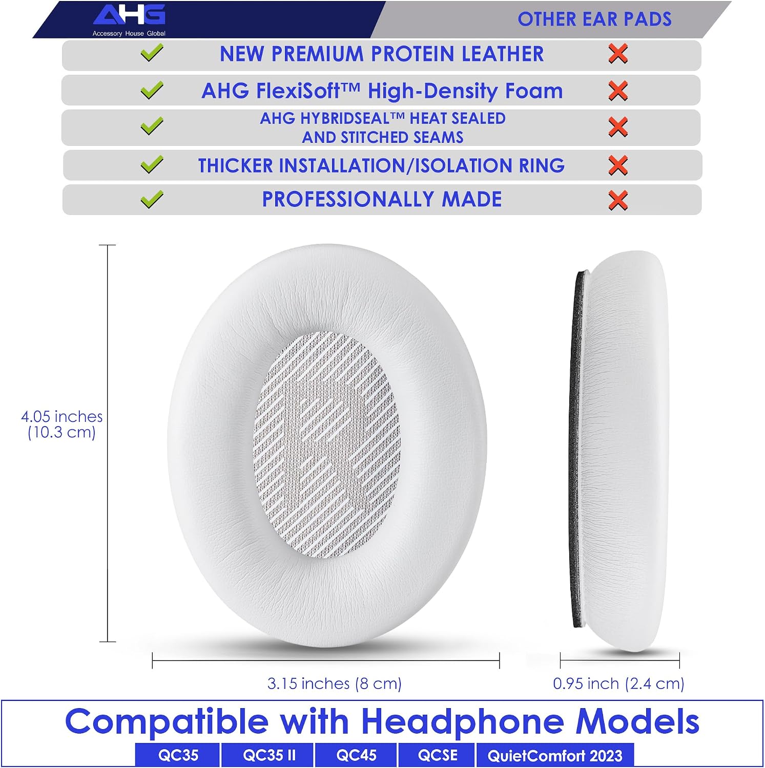 AHG QC35 earpads / QC35 ii Headband pad Cushion kit. Compatible w/Bose QuietComfort 35 ii / QC35 Headphones (White). Premium Headband Design | Seamless DIY Assembly | Superior Comfort and Durability