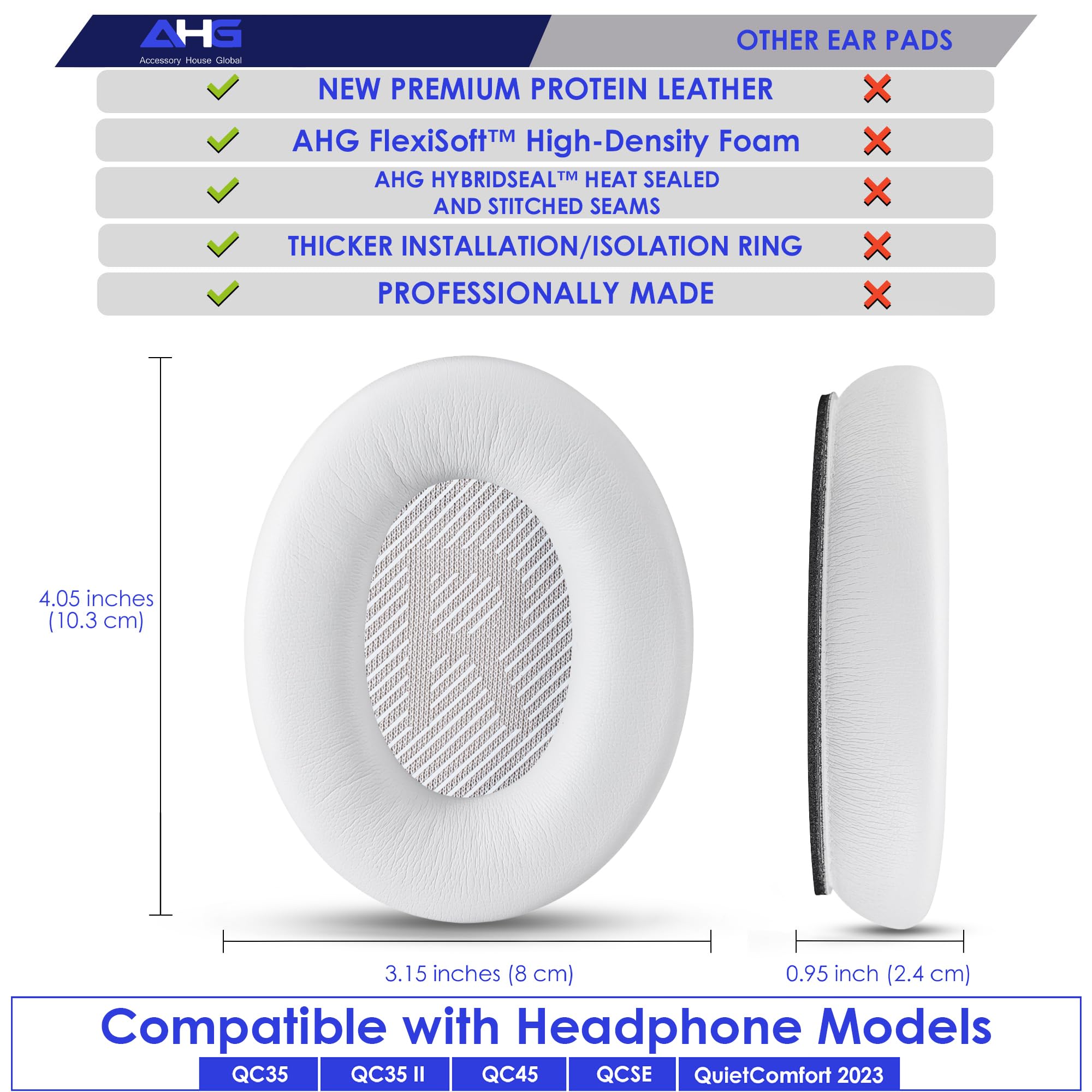 AHG QC35 Oreillettes / QC35 ii Kit de coussinets pour bandeau Compatible avec casque Bose QuietComfort 35 ii / QC35 (blanc). Design de bandeau haut de gamme | Assemblage à faire soi-même sans couture