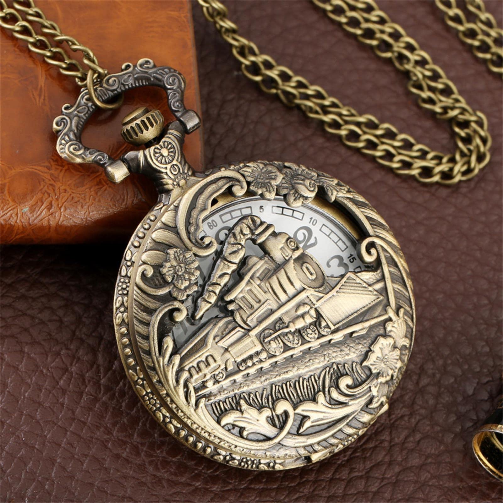 Zegarek kieszonkowy i łańcuszek, Vintage zegarek kieszonkowy Vintage Steampunk Ażurowy kwarcowy zegarek kieszonkowy z łańcuszkiem Boże Narodzenie Ukończenie szkoły Prezenty urodzinowe Dzień Ojca