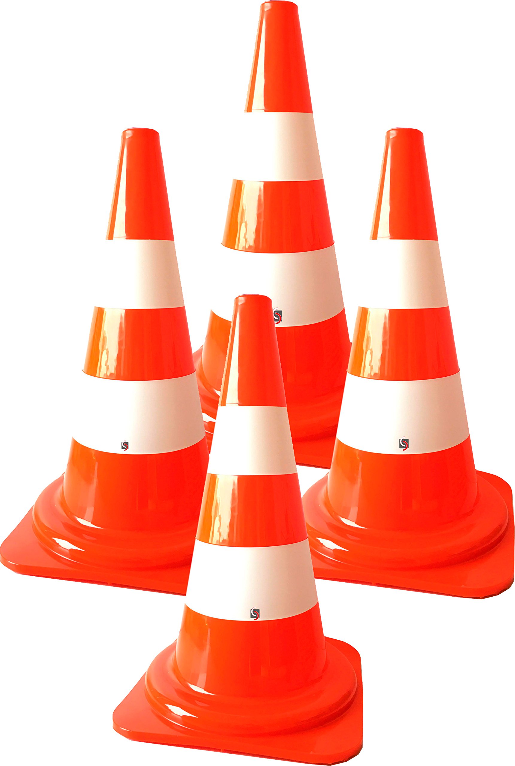 Leitkegel Set 4-tlg - 50 Cm Orange Mit Weißen Ringen, Flexibel & Stapelbar