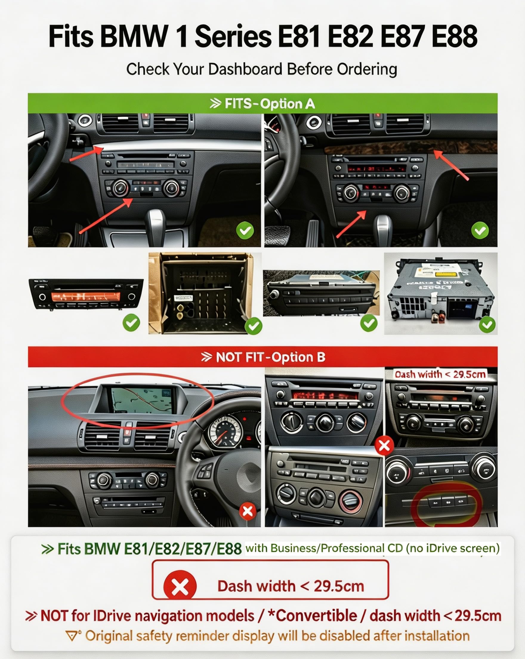 4+128GB Android 13 Inalámbrico Apple Carplay & Android Auto Radio para BMW Serie 1 E81 E82 E87 E88 (2008-2012), 9’’ Pantalla Táctil, Mirror Link, GPS, RDS, SWC, Bluetooth, WiFi, AHD Cámara + Mic