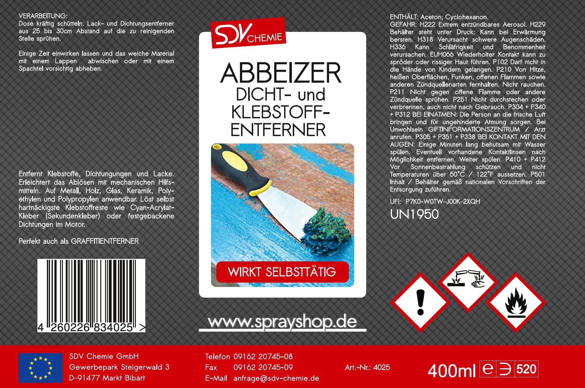 SDV Chemie Abbeizer Spray 12x 400ml Lackentferner