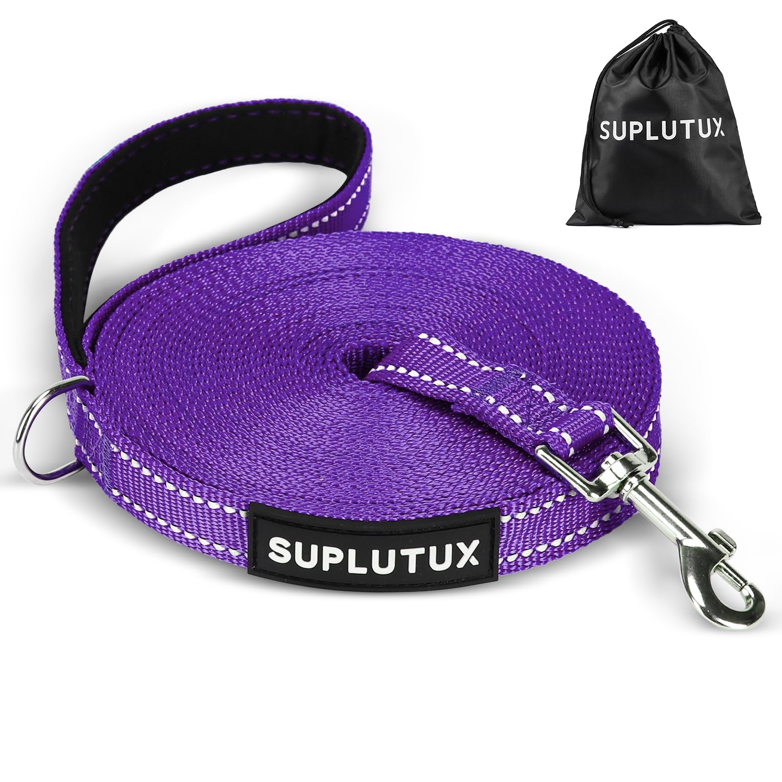 SuplutuX Dog Training Lead, Long Line Dog Lead with Reflective Strip, Durable & Lightweight Training Leash for Dogs, Perfect for Recall, Obedience & Outdoor Activities (Purple, 10m/32ft)