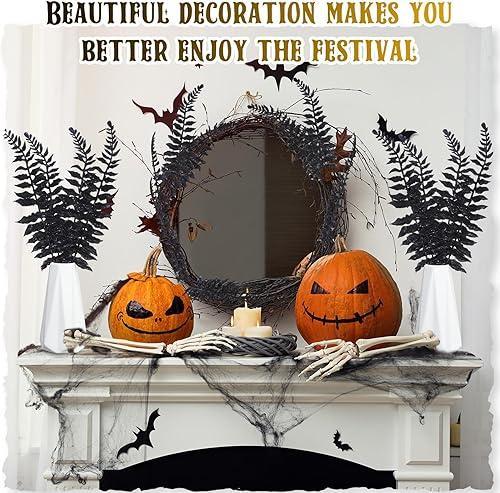 Miniatura 5 de Yunsailing 16 plantas artificiales de helecho persa de Halloween, helechos artificiales con purpurina de 16.14 pulgadas para exteriores, planta de