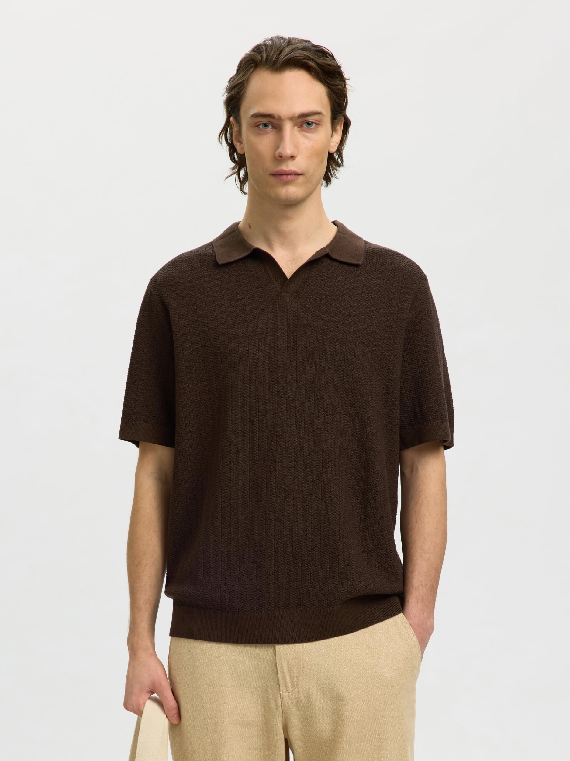 SELECTED MEN Slhmattis SS Linen Blend Struc Open Polo Slhmattis SS Linen Blend Struc Open Polo Uomo (Pacco da 1)