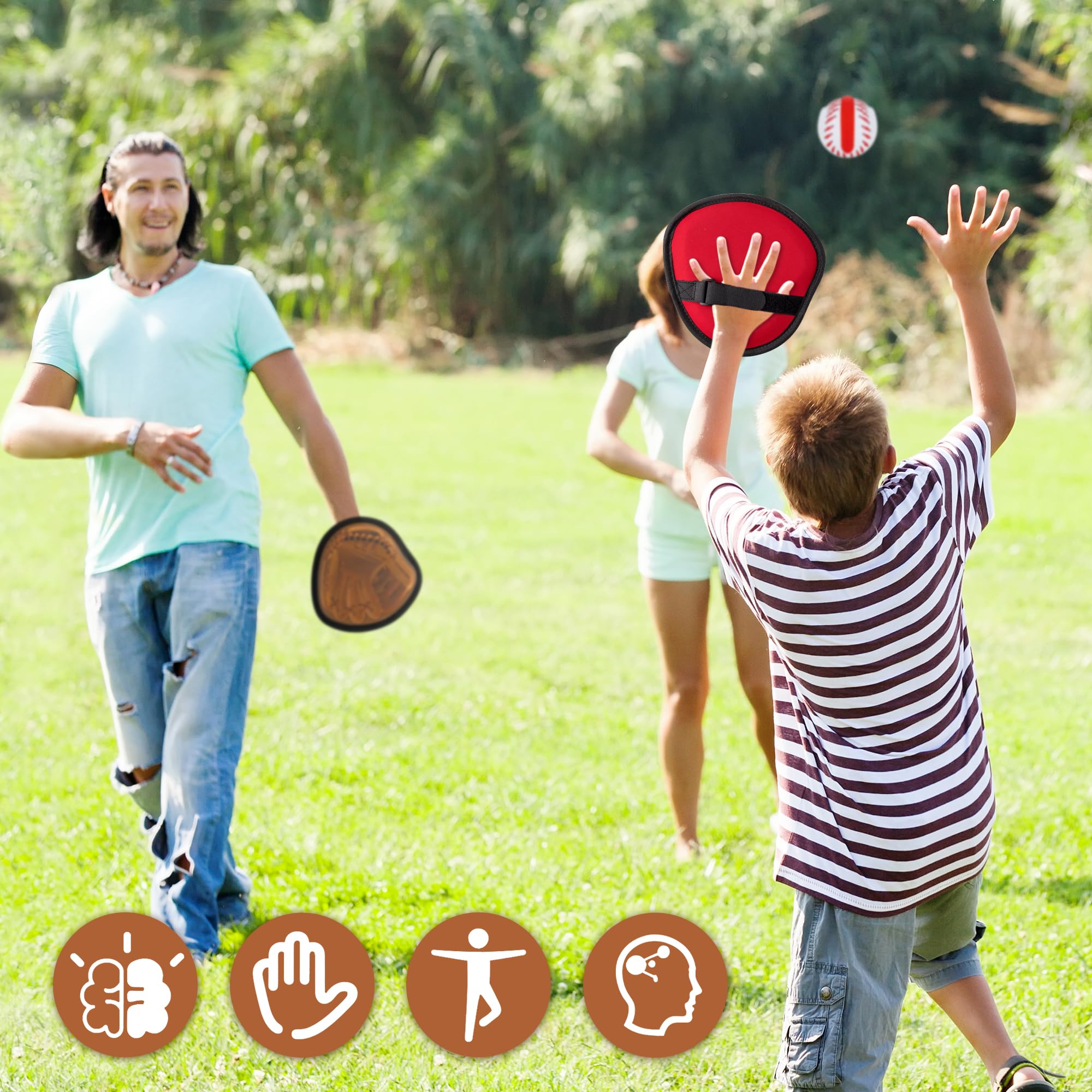 Baseball Klettballspiel für Kinder, 4 Baseball-Handschuh-Paddel & 4 Klettbälle, Outdoor Ballspiel-Set für Jungen Mädchen Familienaktivität, Training Motorik & Koordination, Alter 3 4 5 6 7 8+