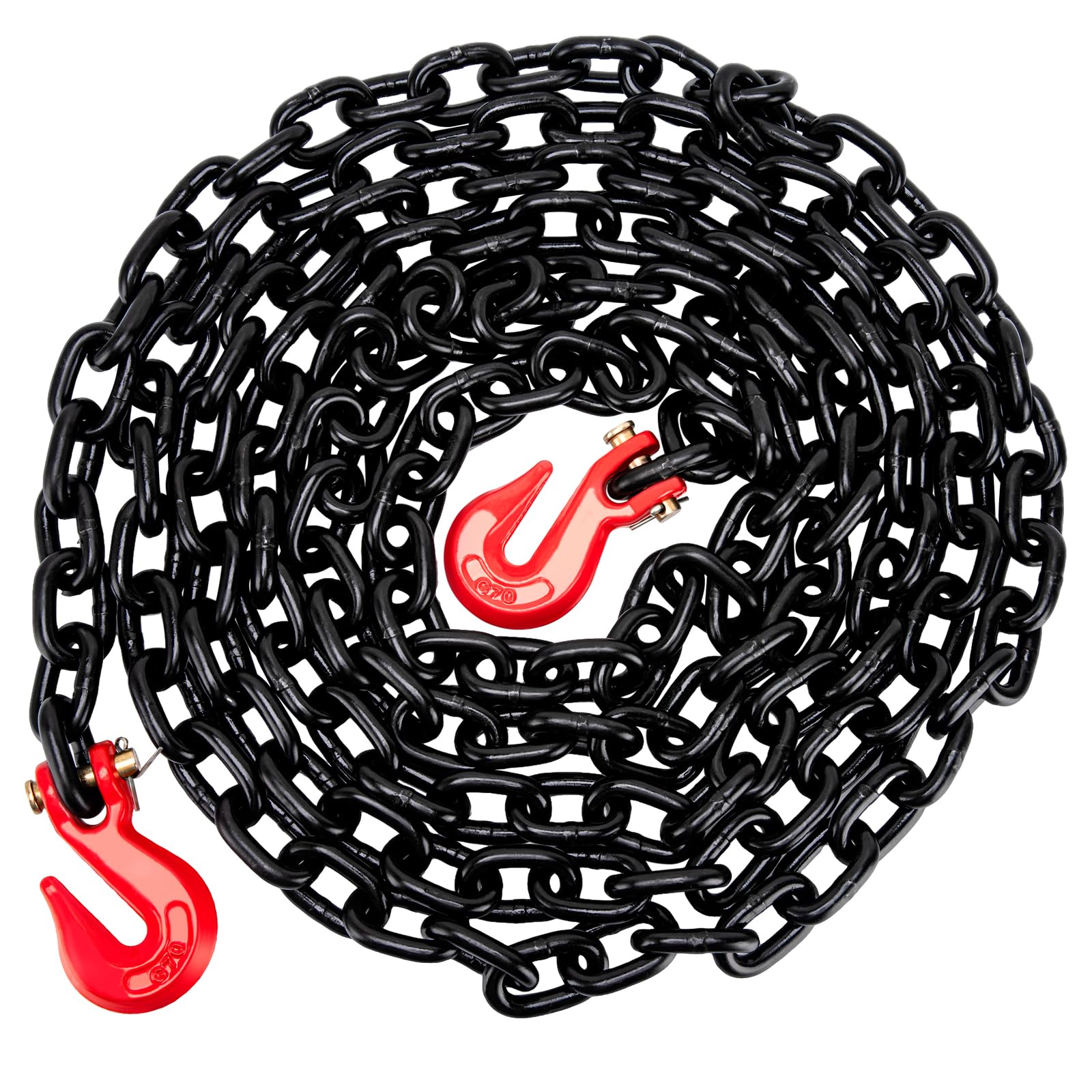 Binderkette G80 Transport Binder Kette 3/8 Zoll x 20 Fuß - Spannketten mit Gabelkopf Greifhaken 3,2 kg Sichere Arbeitsbelastung Holzkette für Transport von Abschleppbindeausrüstung