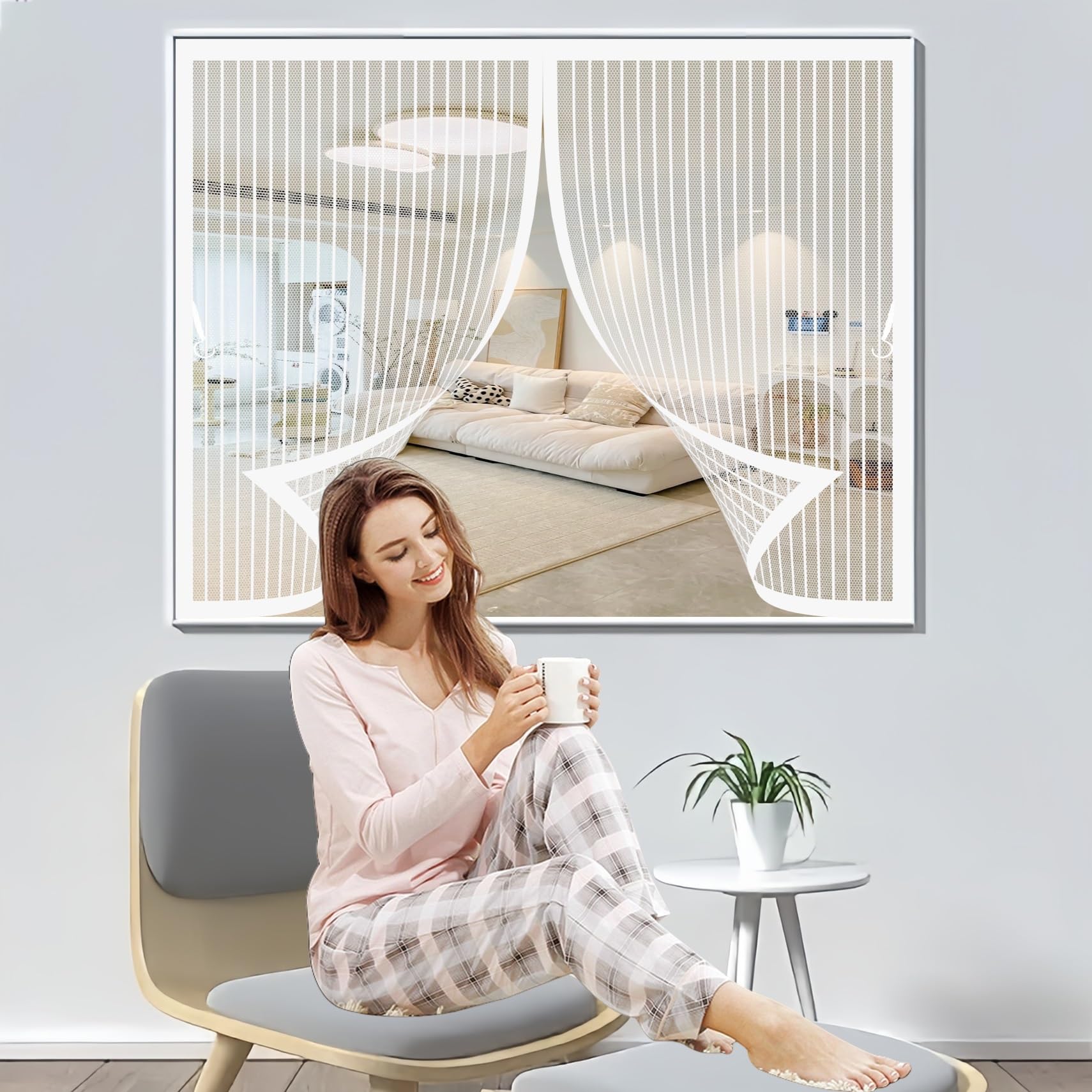 Moustiquaire magnétique 78x57 rideau anti-insectes blanc maille fine pour porte