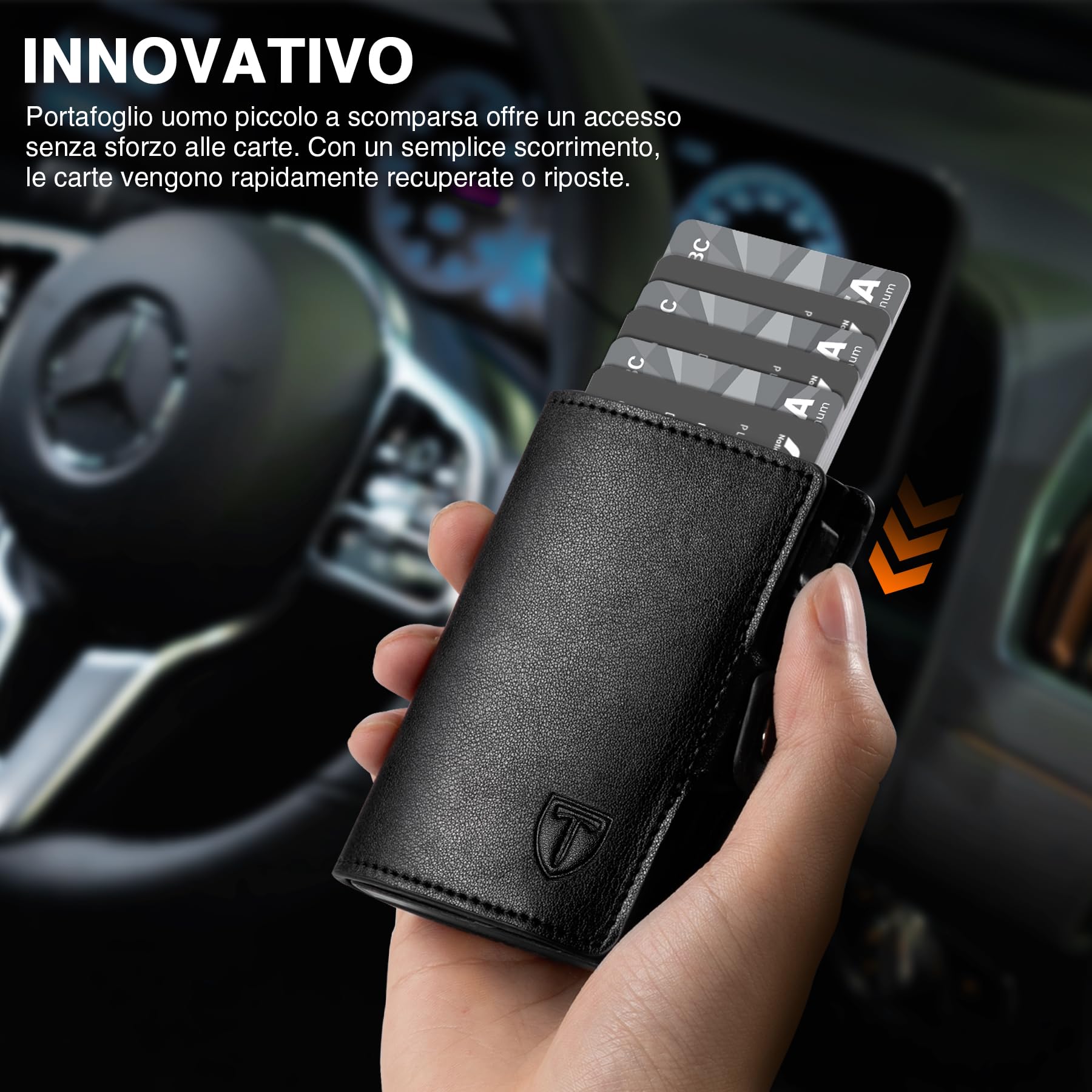 TENBST Portafoglio Uomo Slim, Porta Carte di Credito Piccolo, Portacarte con Protezione RFID Anticlonazione, Porta Tessere Uomo con Portamonete, Regalo Scatola
